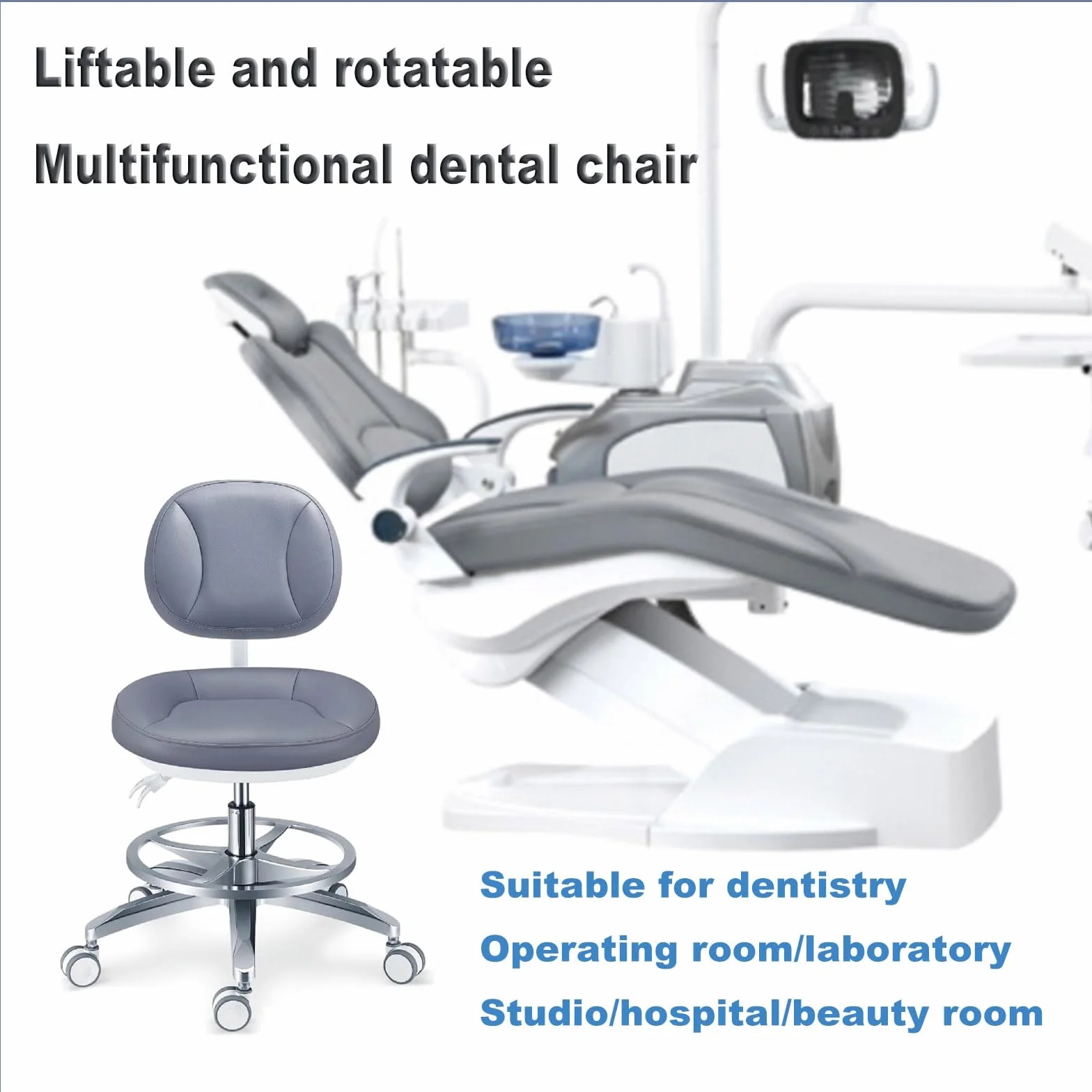 B4,HYDTGZ Fotel dentystyczny Stołek lekarski Stołek lekarski Skórzany PU Fotel asystenta dentystycznego Regulowane mobilne krzesło klinik, gabinetów dentystycznych, laboratoriów, krzesła rysowania