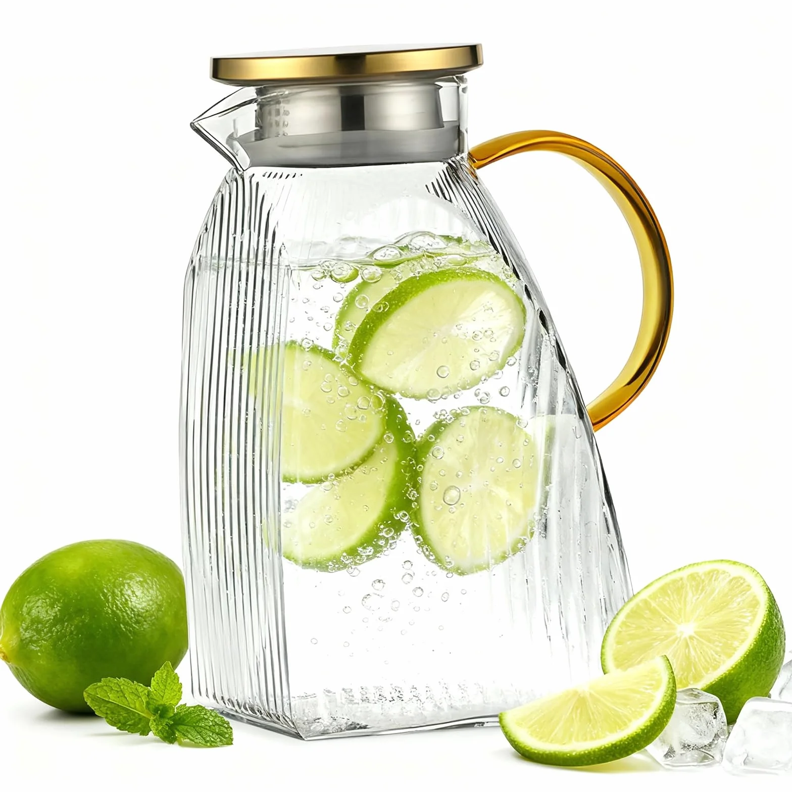 Szklana karafka z pokrywką, 1,8 l, szklana karafka z pokrywką ze stali nierdzewnej, dzbanek na wodę, do ciepłej i zimnej wody, do samodzielnego wykonania, kawy, mleka, soku
