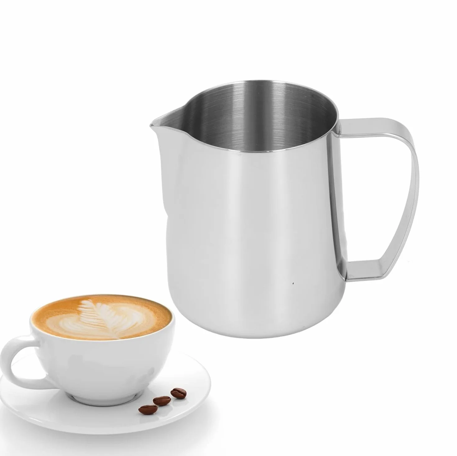 Dzbanek do mleka, 450 ml, stal nierdzewna 304, spieniacz do mleka, dzbanek do kawy, dzbanek do cappuccino, spieniacz do mleka, narzędzie barista, do domu, kawiarni, biura, srebrny