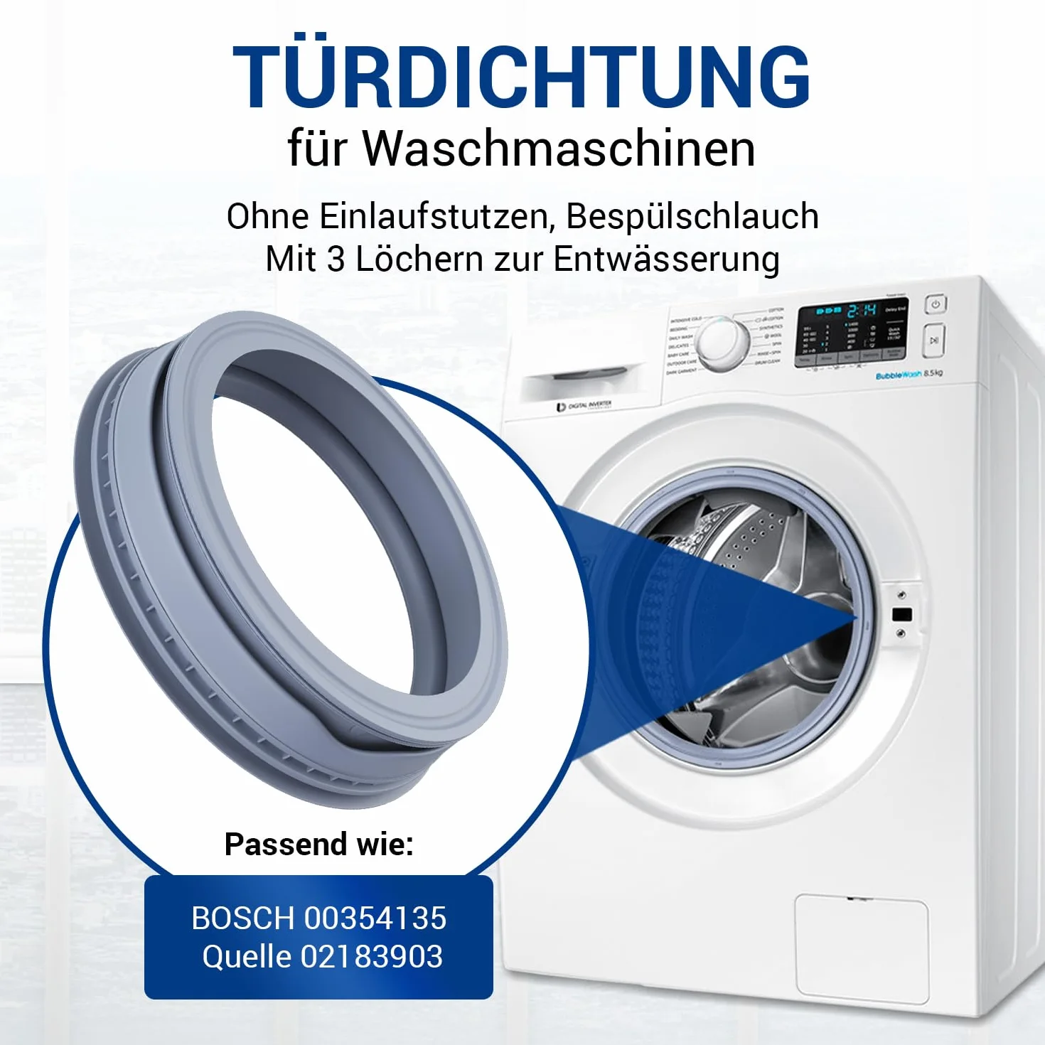 VIOKS Uszczelka do pralek zamiennych do Bosch Siеmens 00354135 00362254 00706276 gumowa uszczelka okrągła 75 mm pierścienie uszczelniające guma - osłona drzwi do pralki ładowanej od przodu 3TS861A