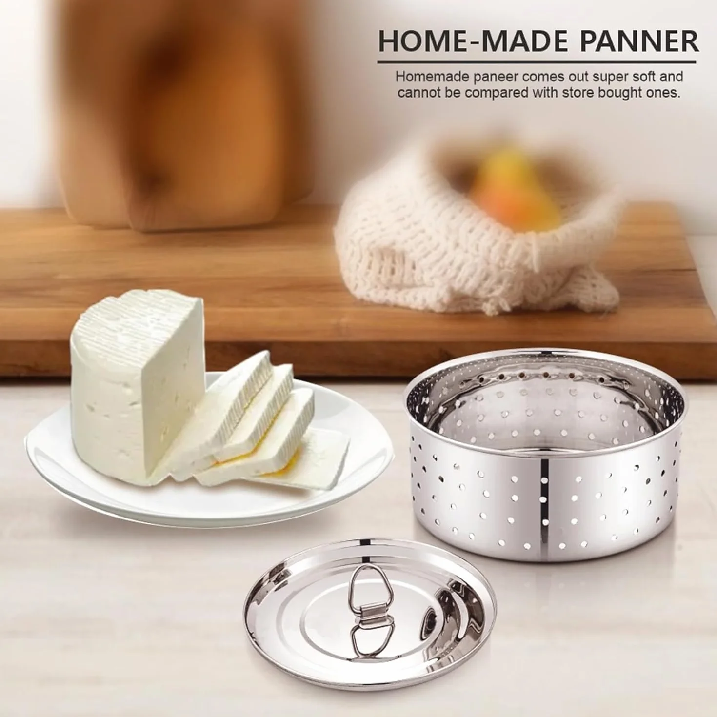 Okrągła forma paneer ze stali nierdzewnej, sitko Paneer, 500 ml, prasa Paneer (okrągła, 1 szt., srebrna)