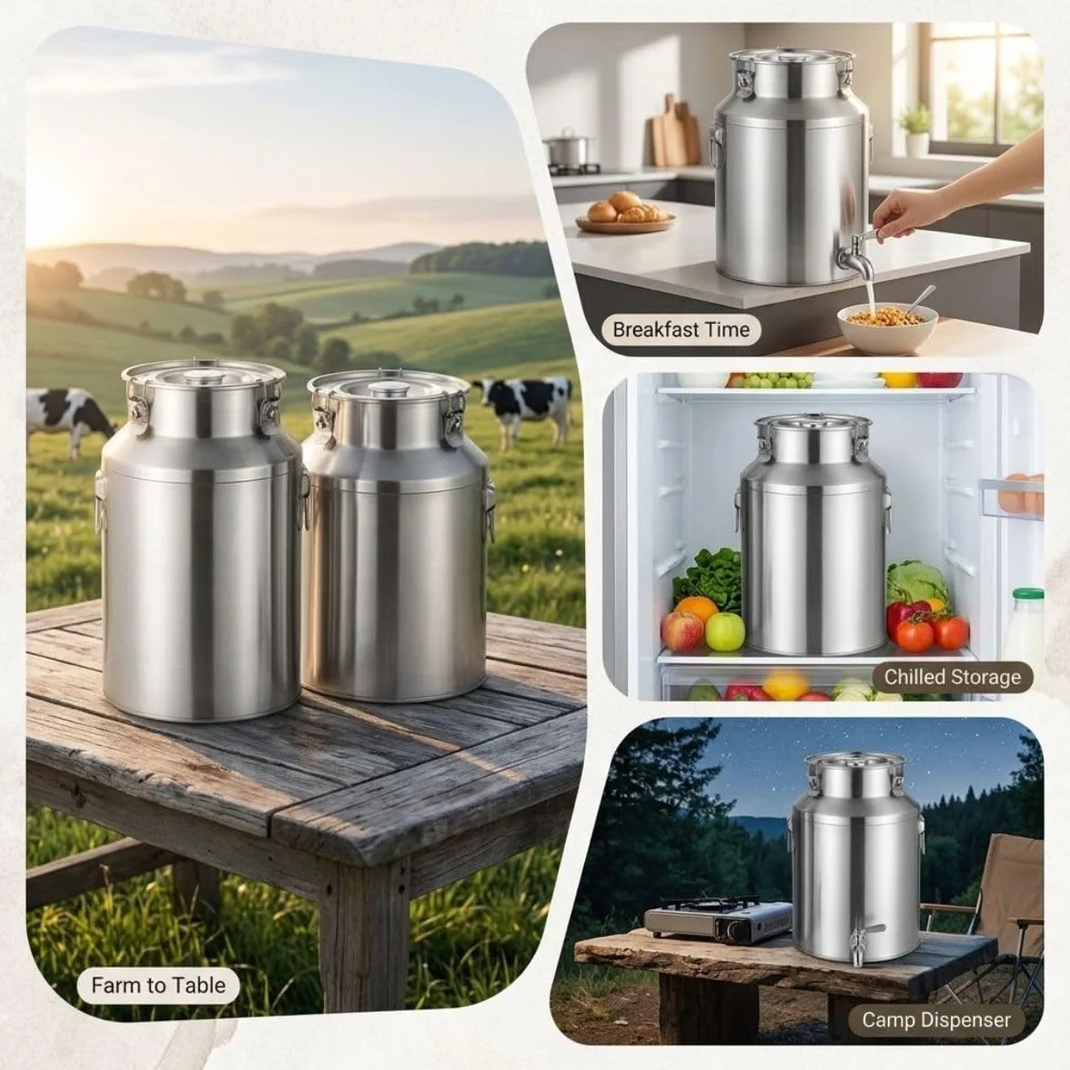 5L 7L 9L Bańka Na Mleko Ze Stali Nierdzewnej Z Kranem Do Napojów | Solidne Metalowe Wiadro Szczelna Pokrywa Pojemnik Do Przechowywania Wina Oleju(With Spigot,42L)