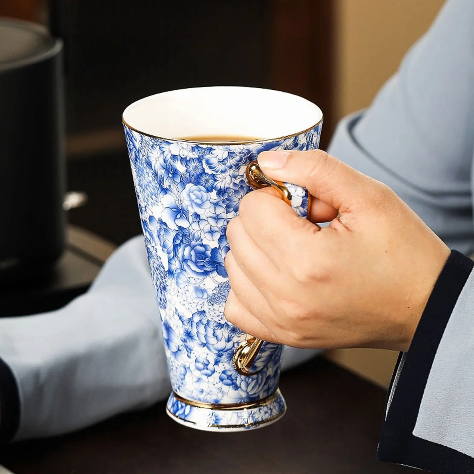 Kubki do kawy Jingdezhen kubek z porcelany kostnej, wysokiej jakości kubek 450 ml kubek do kawy o dużej pojemności ręcznie malowany emaliowany kolor kalejdoskop kubek zestaw