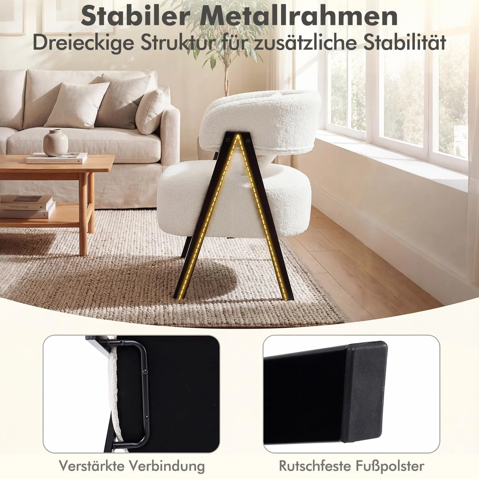 COSTWAY Fotel, fotel ze sztucznego futra z poduszkami lędźwiowymi i metalowymi nogami, tapicerowany fotel do 150 kg, wygodne krzesło tapicerowane do salonu, sypialni i gabinetu (kolor beżowy)