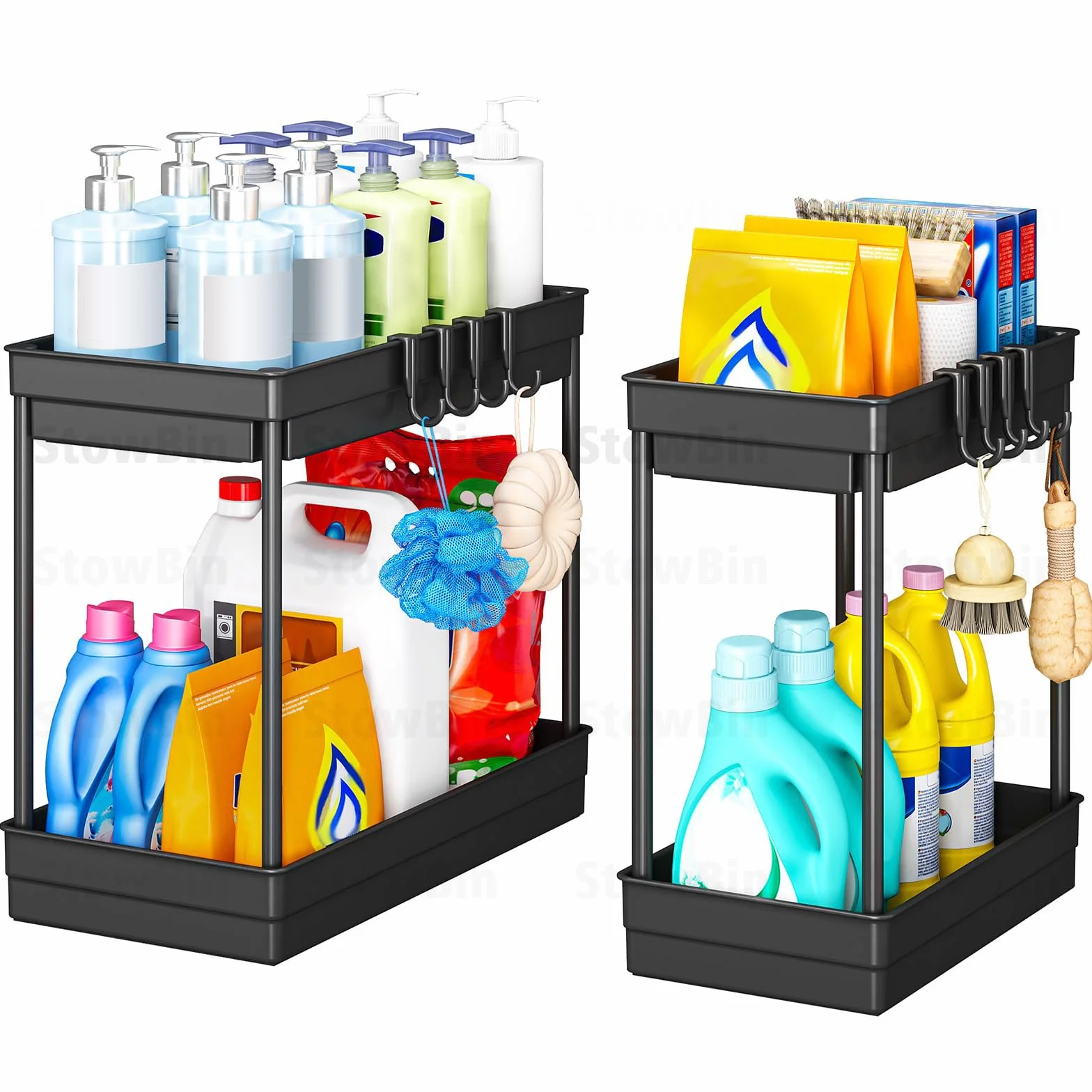 Organizer kuchenny – 2 sztuki regałów pod umywalkę z 4 haczykami i 1 filiżanką, organizer do kuchni, łazienki