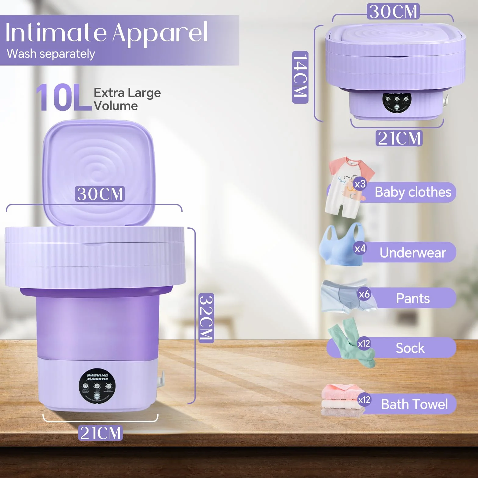Mini pralka, składana, 10 l, przenośna, składana, podróżna, przenośna, do użytku domowego, z suszarką wirową, do bielizny