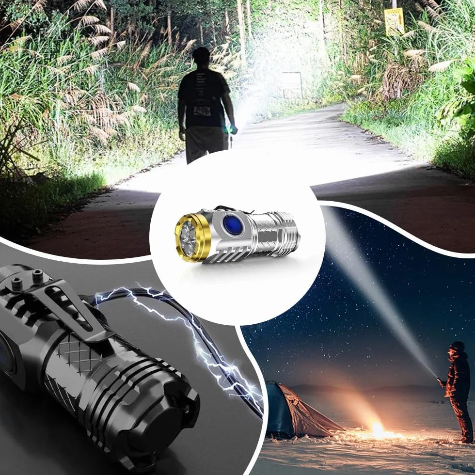 Niemiecka trójoka mini lampa błyskowa Super mocna latarka, trójoka mini latarka czarna srebrna przenośna wodoodporna latarka z możliwością ładowania latarka Mini/110