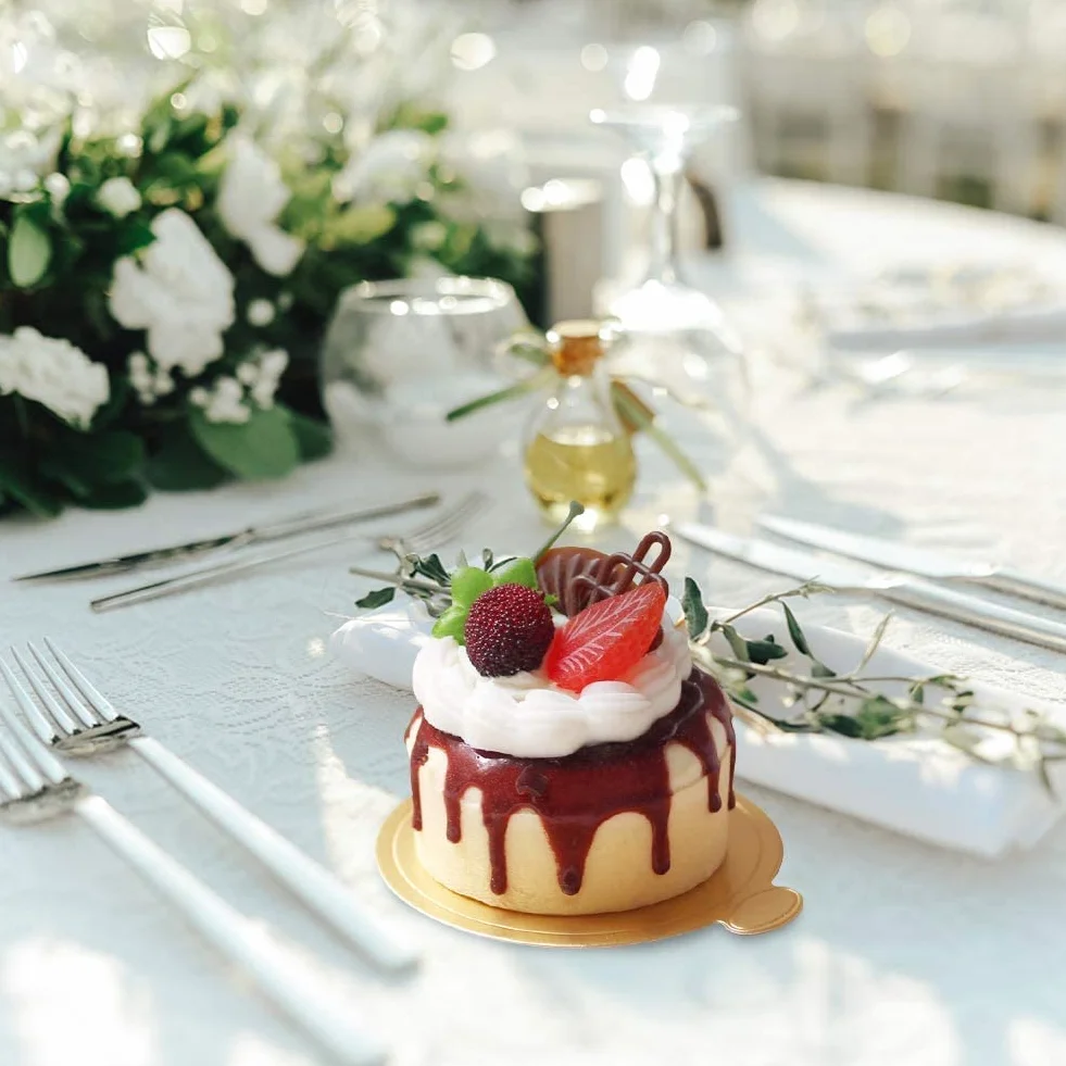 PIQIUQIU 100 SZTUK 8 cm Mousse Cake Boards Złoty papier Cupcake Deser Wyświetlacz Taca Płaska Taca Ciasto Okrągły