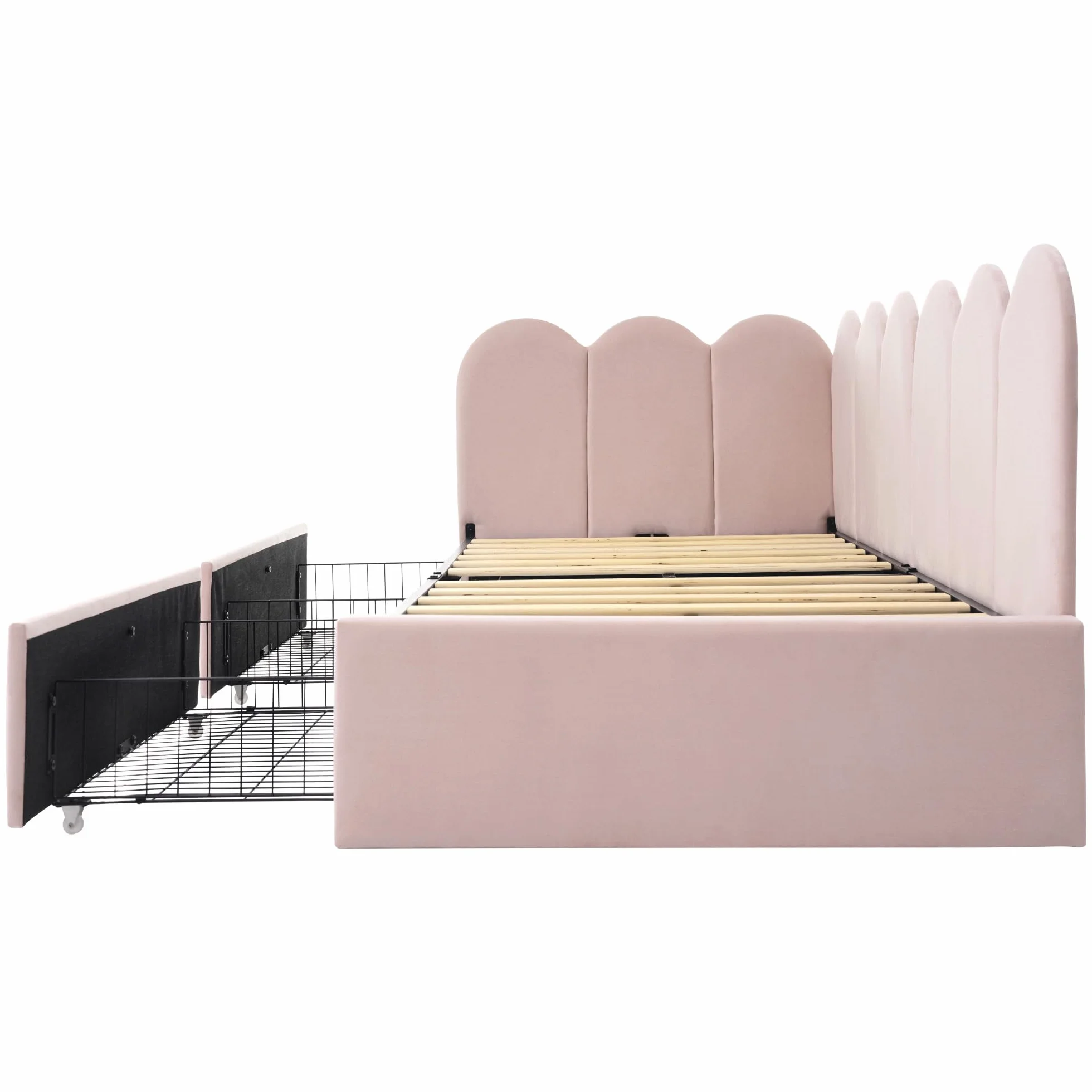 Dolamaní cm mała sofa z funkcją spania, 90 x 200 cm, łóżko dzienne dla 1 osoby, łóżko różowe dla młodzieży i dziewcząt, łóżko tapicerowane, aksamitne z 2 szufladami do przechowywania, łóżko