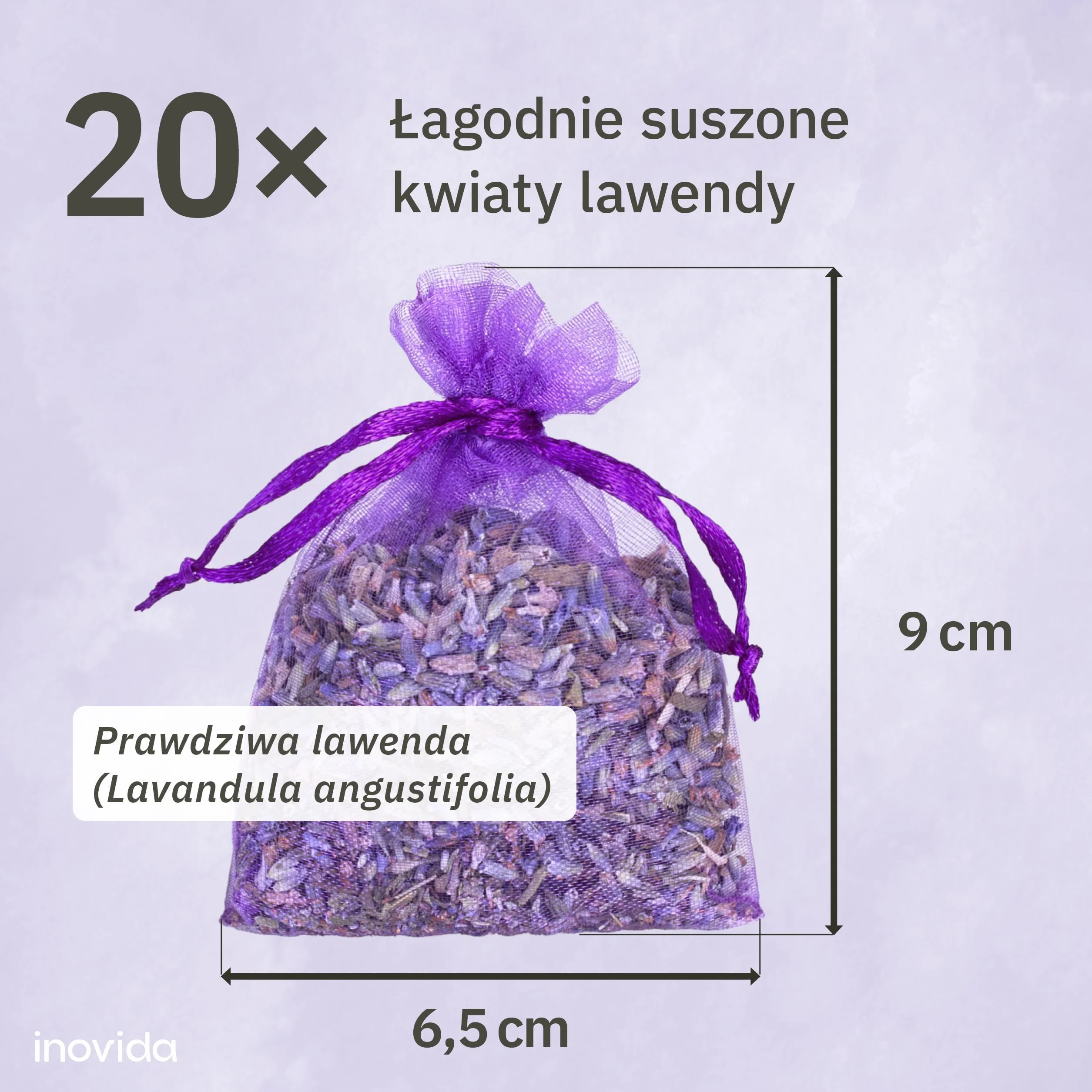 Lawendowe saszetki zapachowe szafa: 20 x 6 g saszetki zapachowe suszona lawenda - ochrona przed molami do szafy, zapach samochodu, zapach do pokoju - suszona lawenda - torba lawendowa Inovida