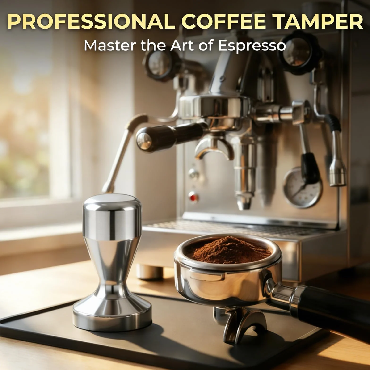 Tamper do espresso 51 mm, ubijak do kawy, ubijak do kawy z drewnianym uchwytem i silikonową matą, ubijak do kawy, silikonowy ubijak do espresso, ubijak do kawy ze stali nierdzewnej