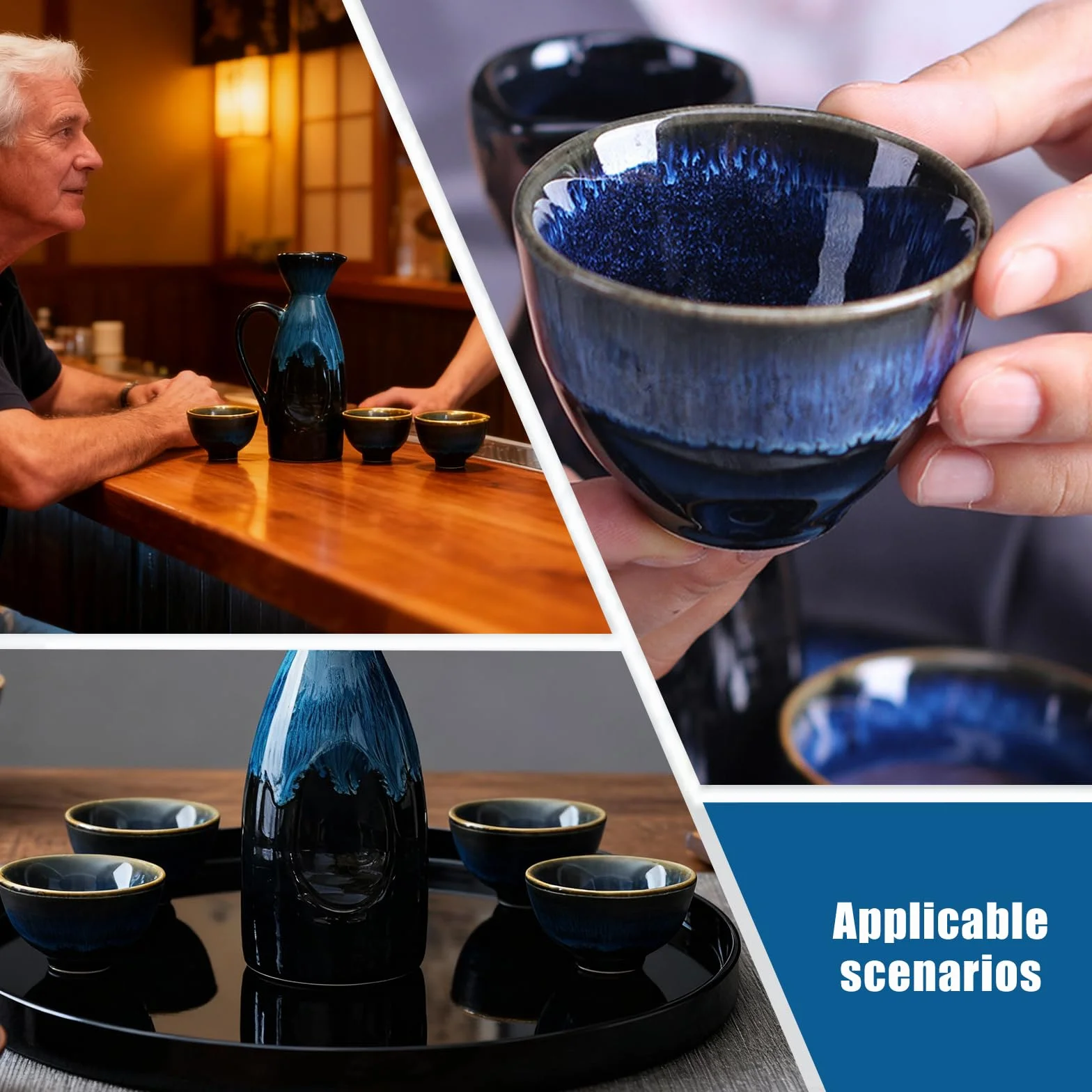 Zestaw japońskiego sake z ceramiki, 5-częściowy japoński zestaw sake z 4 kubkami do sake, 1 dzbanek do sake, zestaw dzbanków do sake z ceramicznych kubków, zestaw porcelanowych liquorów, zestaw kubków
