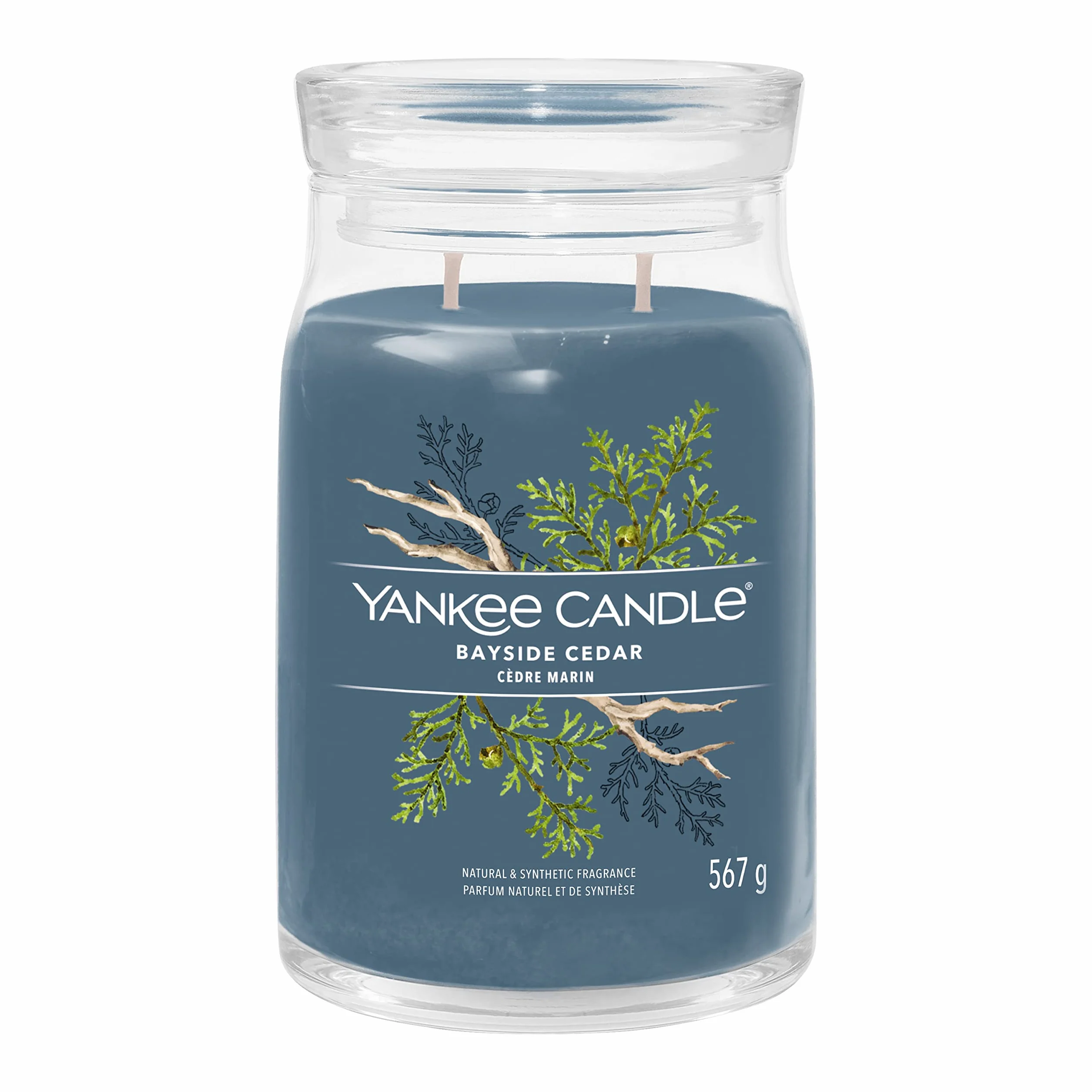 Yankee Candle Podpisowa świeca zapachowa, duża świeca Bayside Cedar z podwójnymi knotami, mieszanka wosku sojowego, długa paląca się świeca, idealny prezent dla kobiet