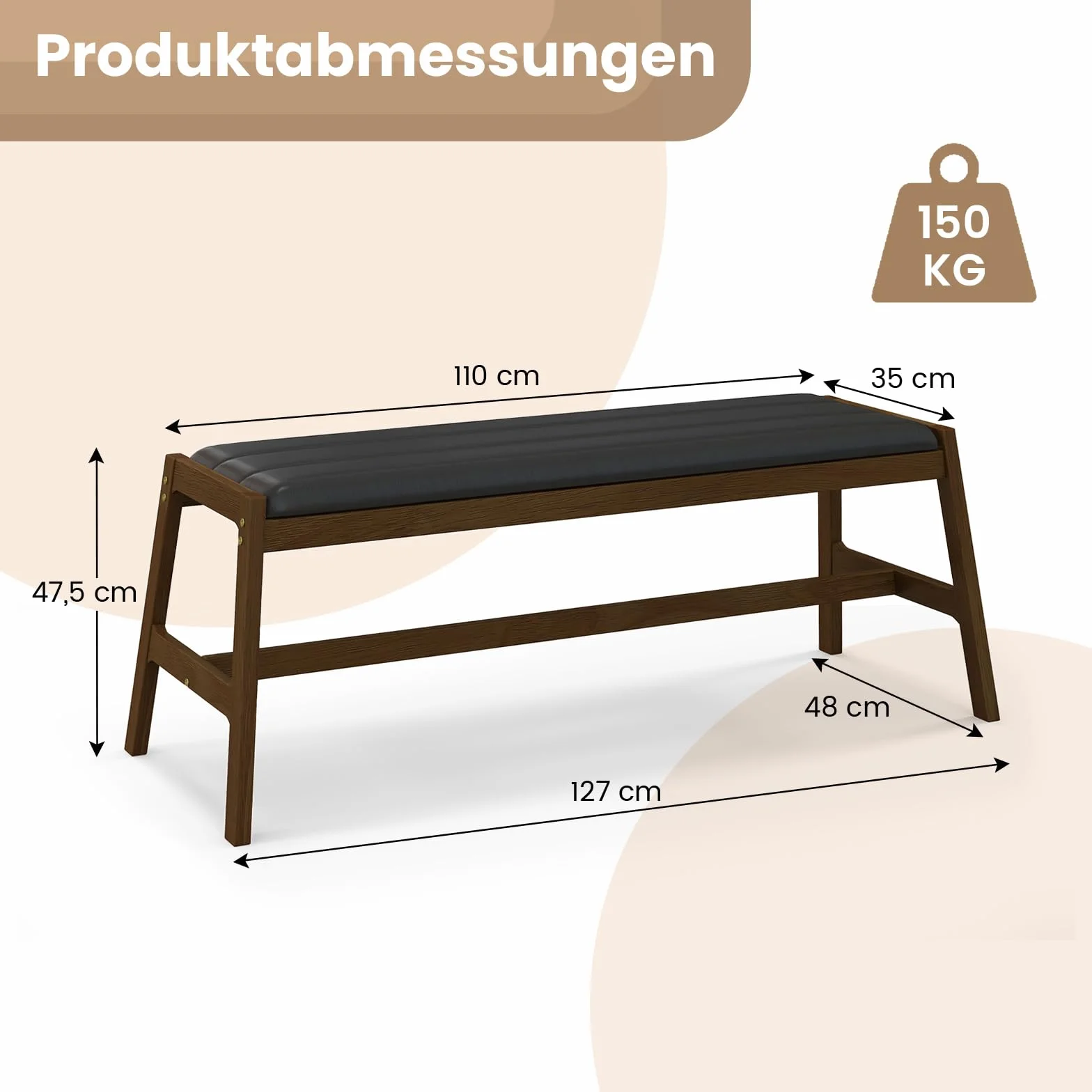 COSTWAY 127 cm ławka do siedzenia, ławka do jadalni, gumowa drewniana rama, ławka wejściowa do wymiany butów, drewniana ławka do salonu, sypialni, jadalni