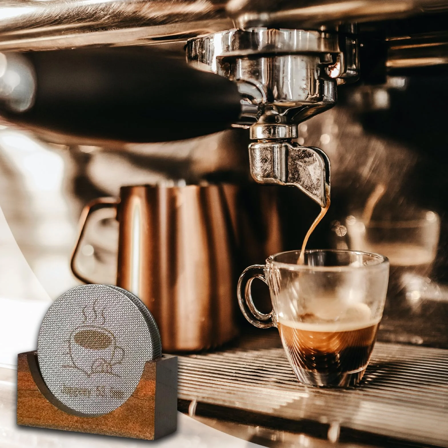 Krążek do espresso 53,5 mm ze stojakiem, filtry do kawy wielokrotnego użytku, kompatybilne z koszem portafiltrowym Breville Barista, 54 mm, grubość 1,7 mm, 150 μm, akcesoria do ekspresów do espresso