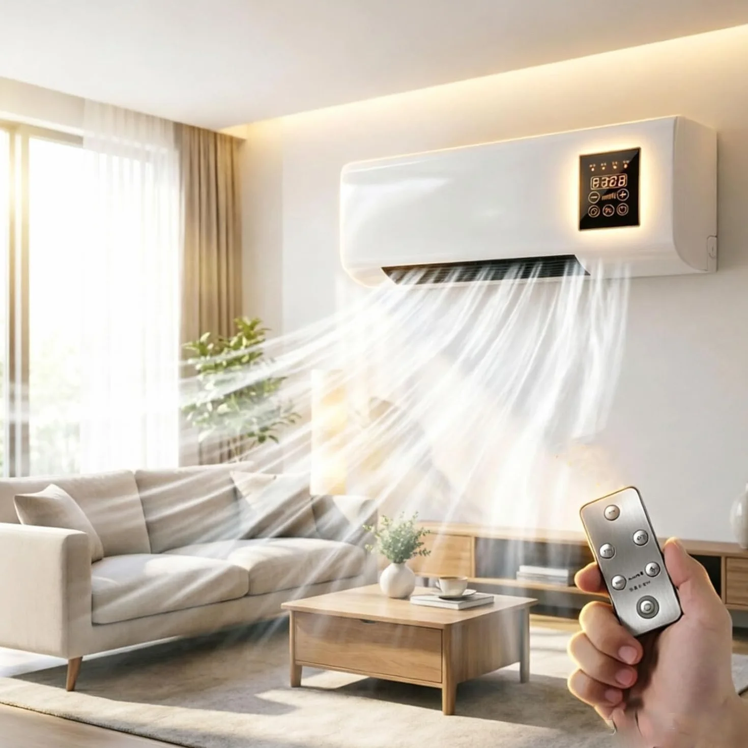 Mobilny klimatyzator bez odpływu, wentylator ścienny z pilotem zdalnego sterowania, klimatyzator dzielony, bez jednostki zewnętrznej, stała temperatura, do domu lub biura, kuchni, sypialni, kampera