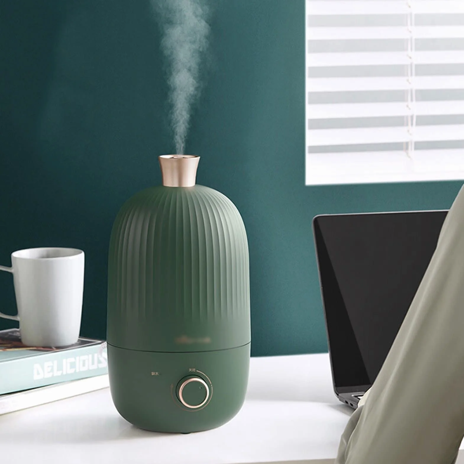 Nawilżacz mini nawilżacz do sypialni - 2 l cichy nawilżacz powietrza nawilżacz oleju - automatyczne wyłączanie - dla niemowląt dzieci dorosłych do domu jogi snu, zielony nawilżacz chłodnej mgły