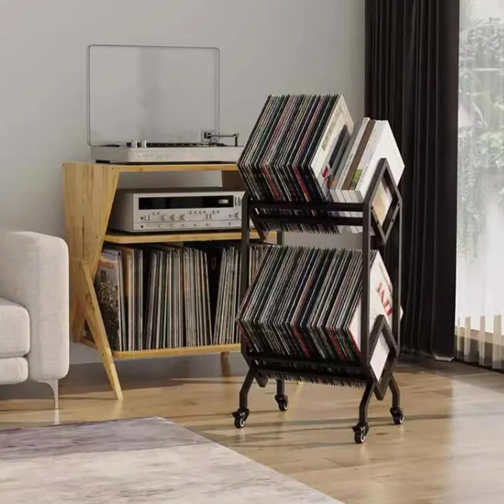 Stojak na czasopisma, 2-poziomowy stojak do przechowywania z kółkami – wszechstronny regał na albumy, odtwarzacze muzyczne, wystawy sztuki, gazety i czasopisma - stylowy organizer na czasopisma