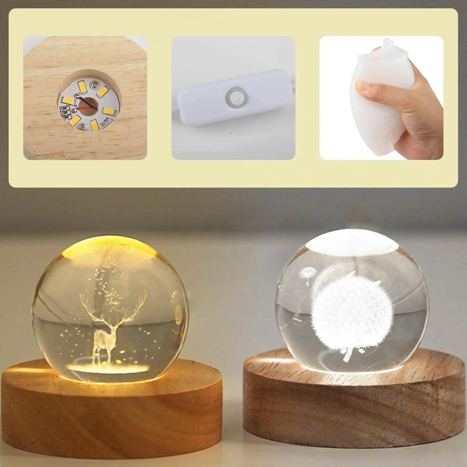 Silikonowa forma kuli z dwoma uchwytami na lampy, formy z żywicy epoksydowej, DIY, silikonowa forma kuli z dmuchawcem w szkle, używana do tworzenia różnych rodzajów lamp kulowych LED