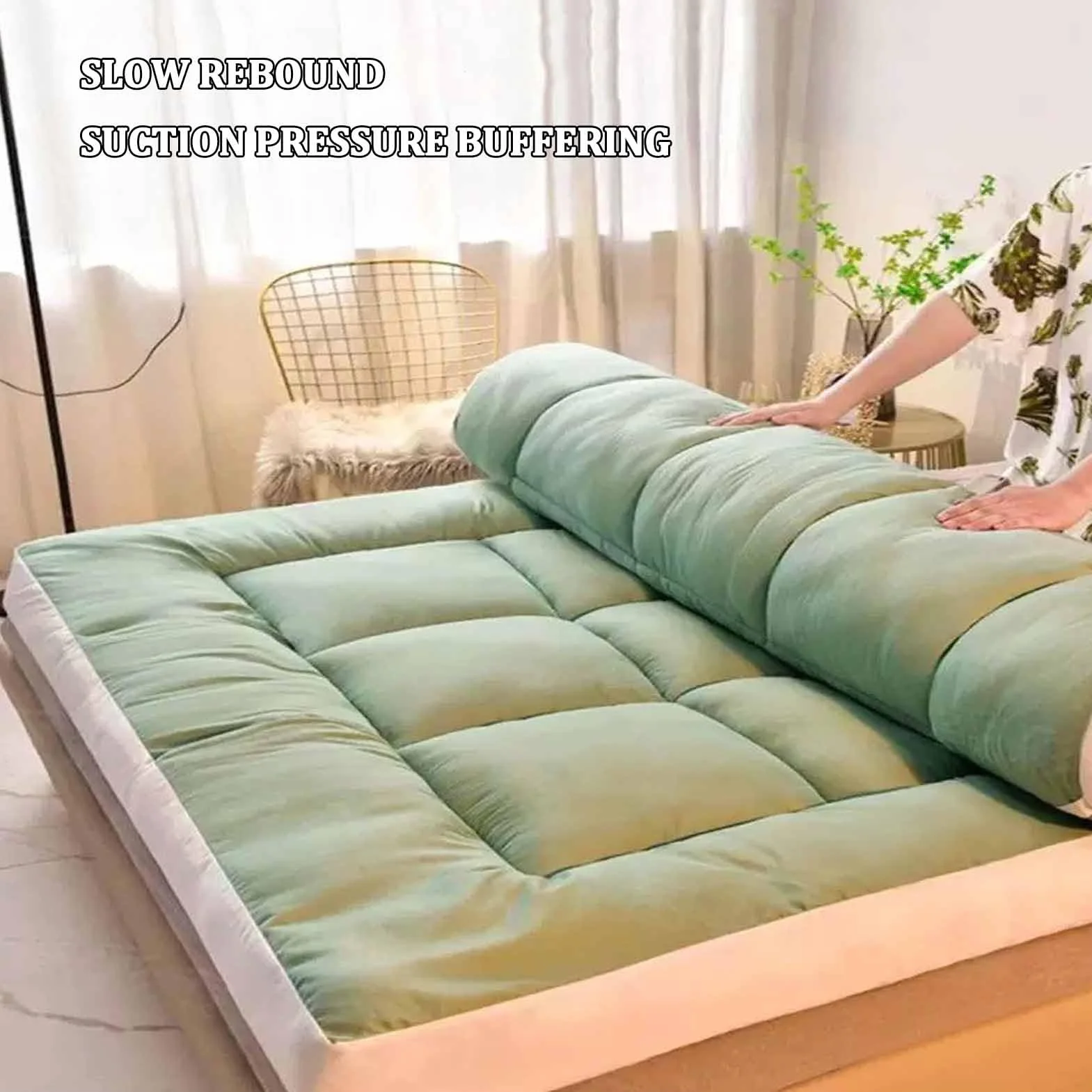 Składany, zwijany, pełnowymiarowy japoński materac Futon, przenośna sypialnia w akademiku i karimata kempingowa Grey 90X190cm