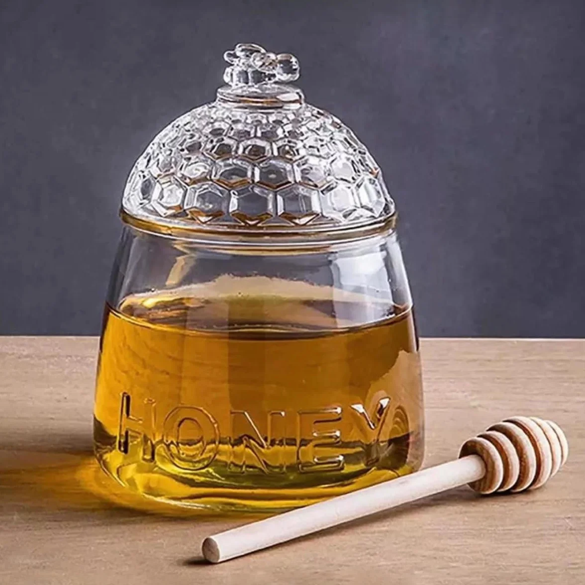MGE - Słoik na Miód - Dozownik/Dozownik Miodu, Syropu i Sosów - Słoik na Miód - Pojemnik na Miód - Szklanka - 500 ml