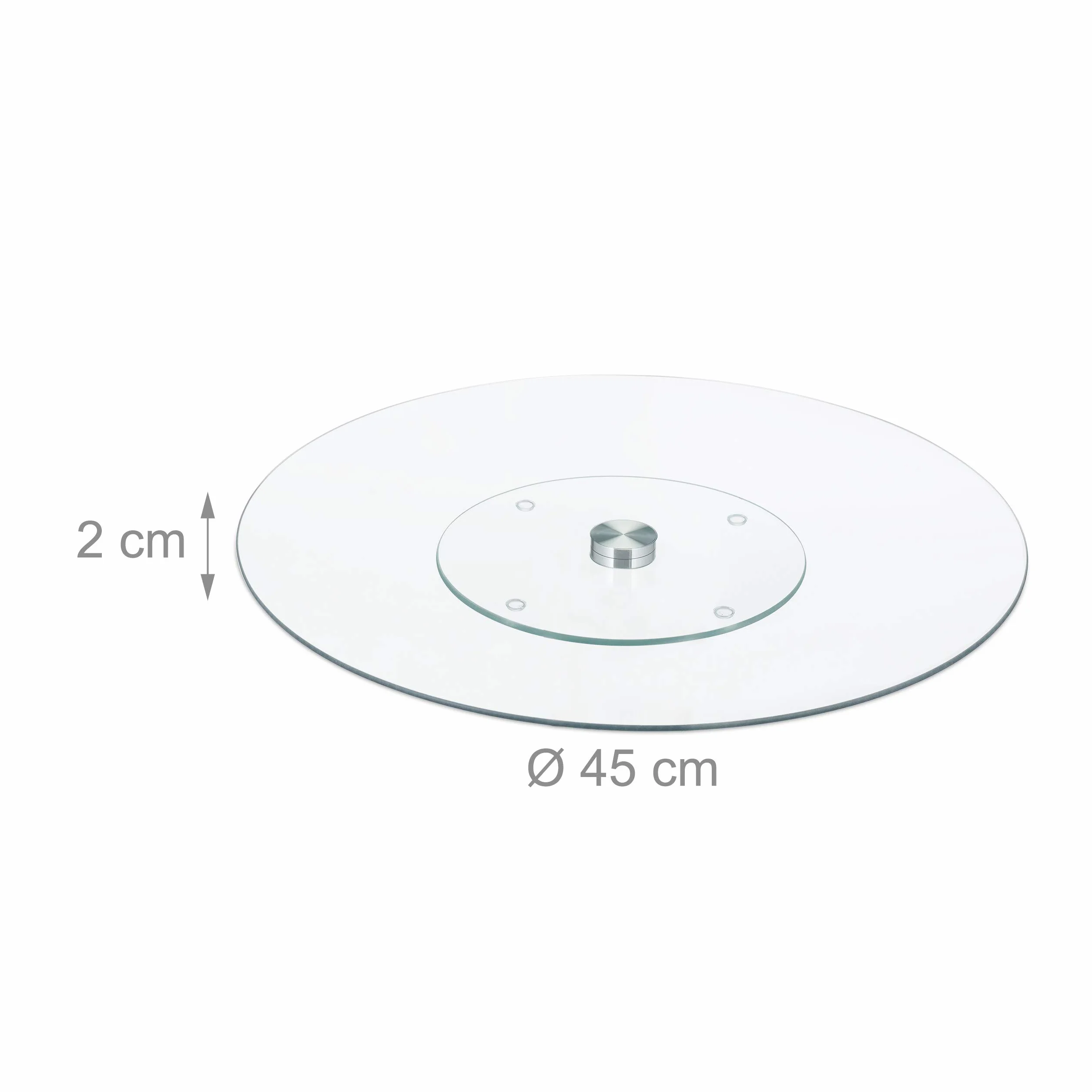 Relaxdays Półmisek XL do serwowania, obracany o 360°, ser, przekąski, ciasta, okrągły, Ø 45 cm, szklana patera na tort, przezroczysty/srebrny