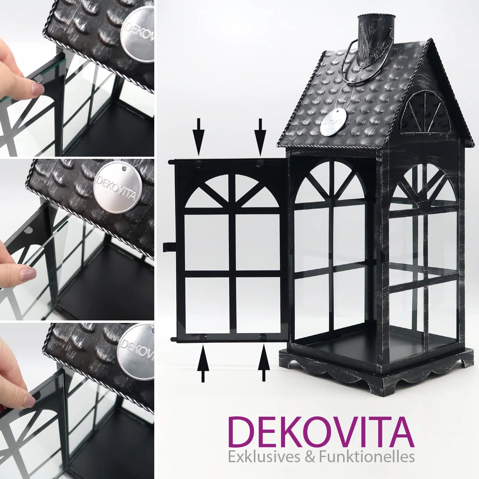 Dekovita metalowe Latarni 35cm/50cm światło Dom - Latarnia świecznik z szklanymi - Deco Lampa Lampion na świece