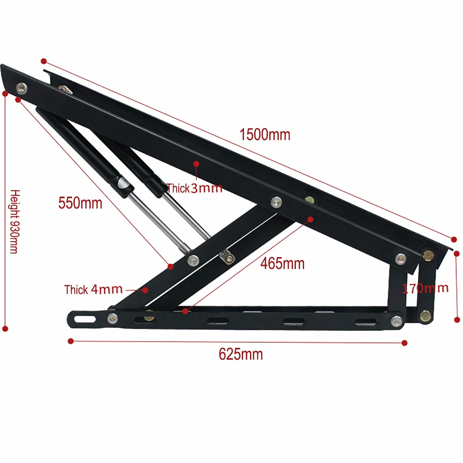 Zestaw 2 pneumatycznych amortyzatorów gazowych, wytrzymały mechanizm hydrauliczny do łóżek składanych, regulowany zestaw do podnoszenia 6 (150 cm)