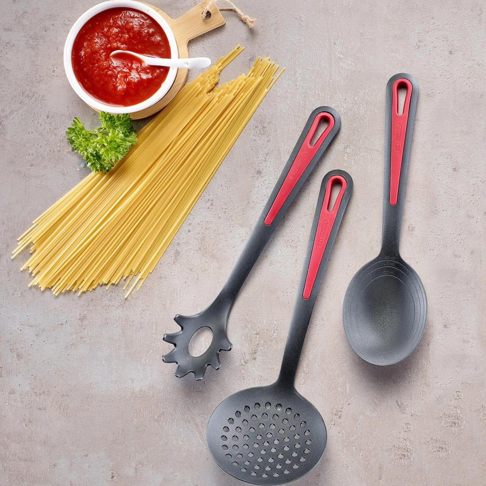 Westmark Łyżka do serwowania/nakładania spaghetti, Długość: 30,5 cm, Gallant, Czarna/Czerwona, 29602270