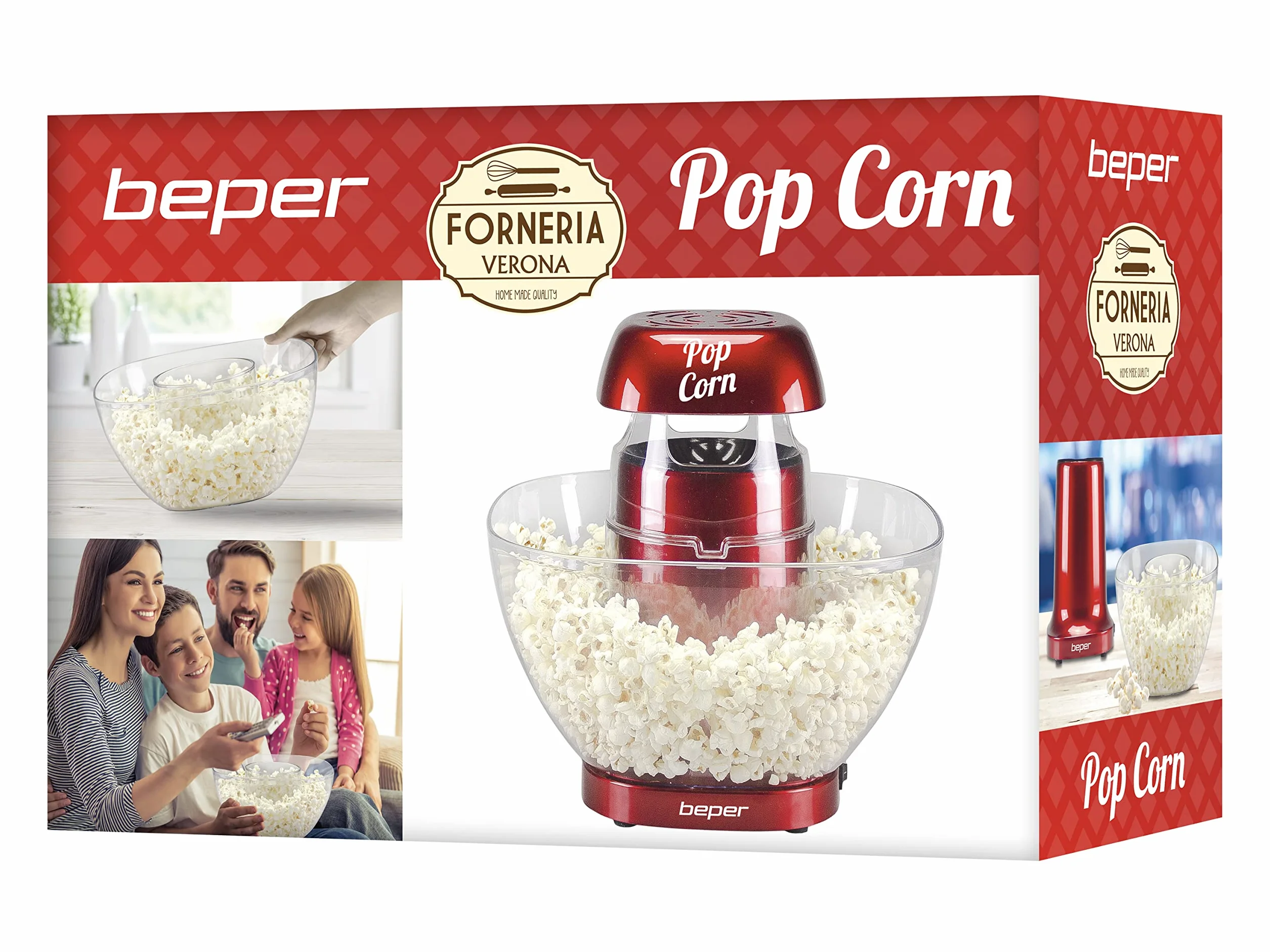 BEPER P101CUD052 Maszyna do popcornu na gorące powietrze - ekspres do popcornu ze zdejmowaną miską na popcorn bez tłuszczu i oleju