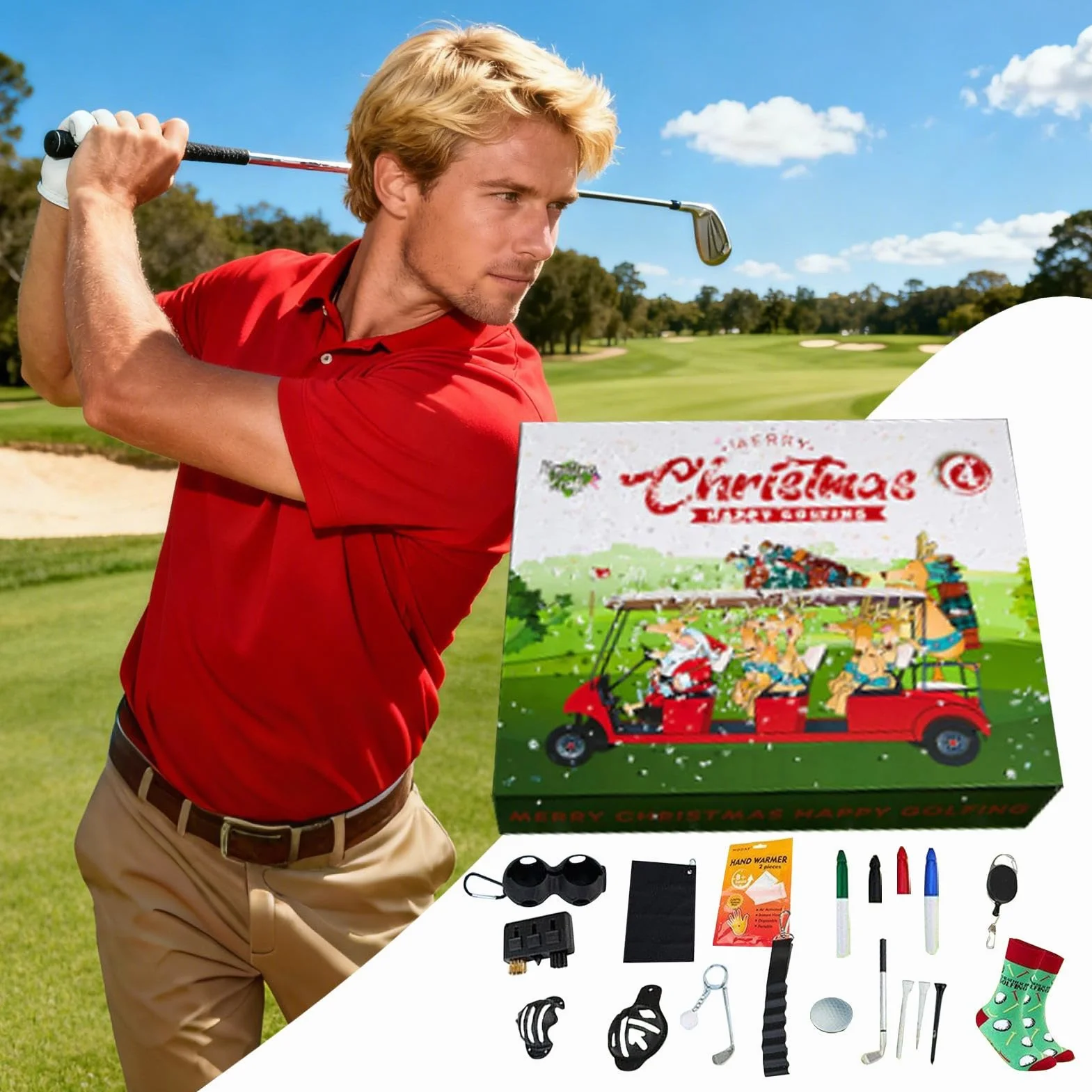 Golfowy Kalendarz Adwentowy 2025 Dekoracje Golfowe | Golfowy Kalendarz Świąteczny z Skarpetkami dla Półki Biurka Wejścia Biura Sklepów Salonu Świąt Urodzin Imprez