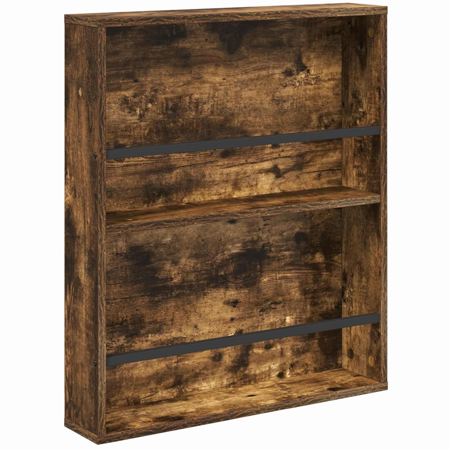 Nowoczesny stojak na czasopisma ścienny z drewna inżynieryjnego wędzonego dębu, 60 x 12 x 70 cm, regał na czasopisma z regulowanymi półkami do salonu lub biura, stylowy organizer ścienny i zysk