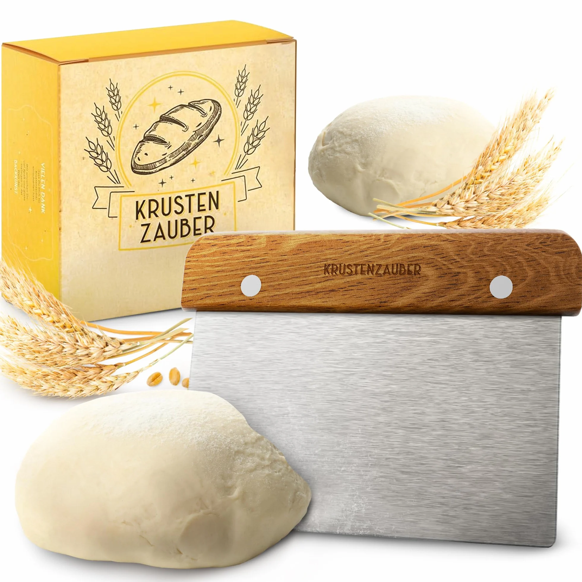 KRUSTENZAUBER Nóż do ciasta ze stali nierdzewnej 18 cm z drewnianą rączką, szpatułka do pieczenia chleba, trwała skrobak do ciasta do dzielenia się i kształtowania ciasta dla czystej pracy