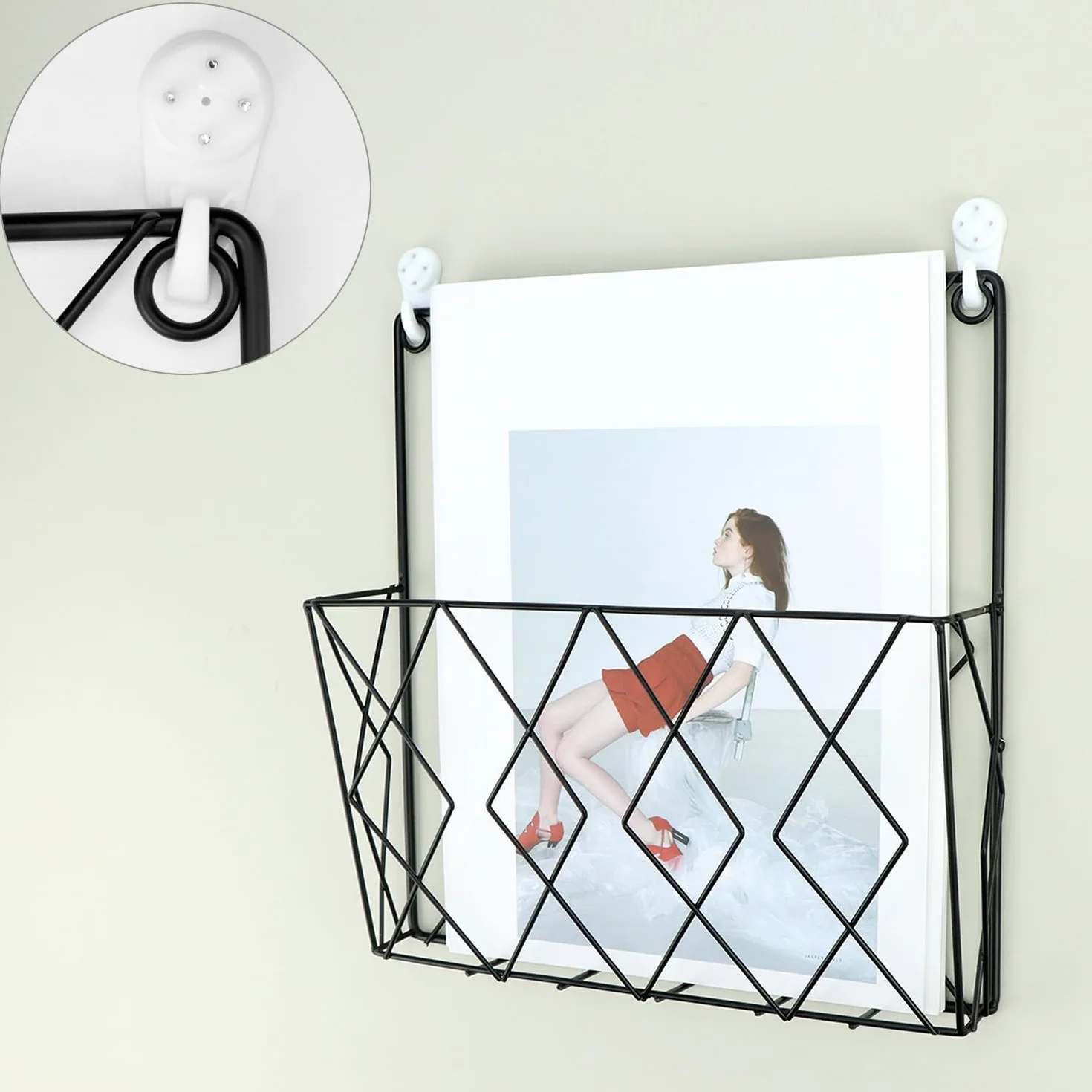 QWORK ścienny uchwyt na gazety 26x25 cm metalowy stojak czarny