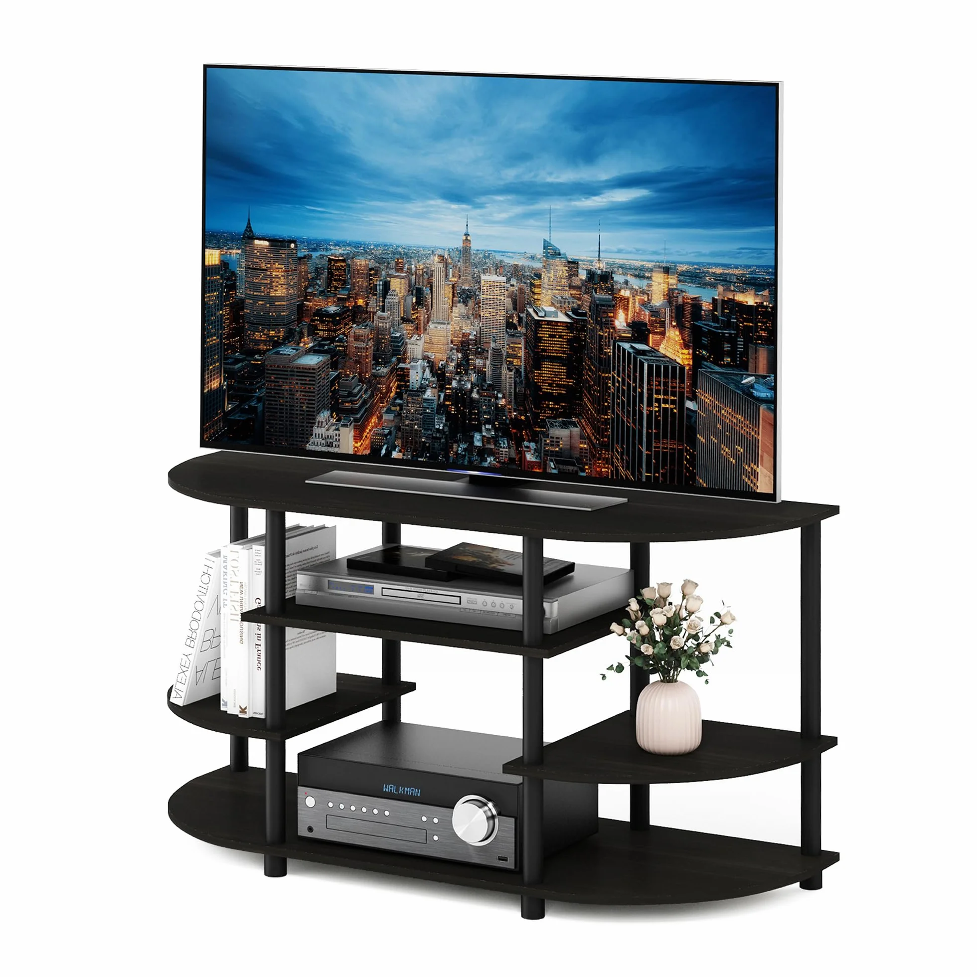 Furinno JAYA narożny stojak na telewizor, szafka pod telewizor, centrum rozrywki, espresso/czarny, 106,7 (szer.) x 57,4 (wys.) x 39,4 cm (gł.)