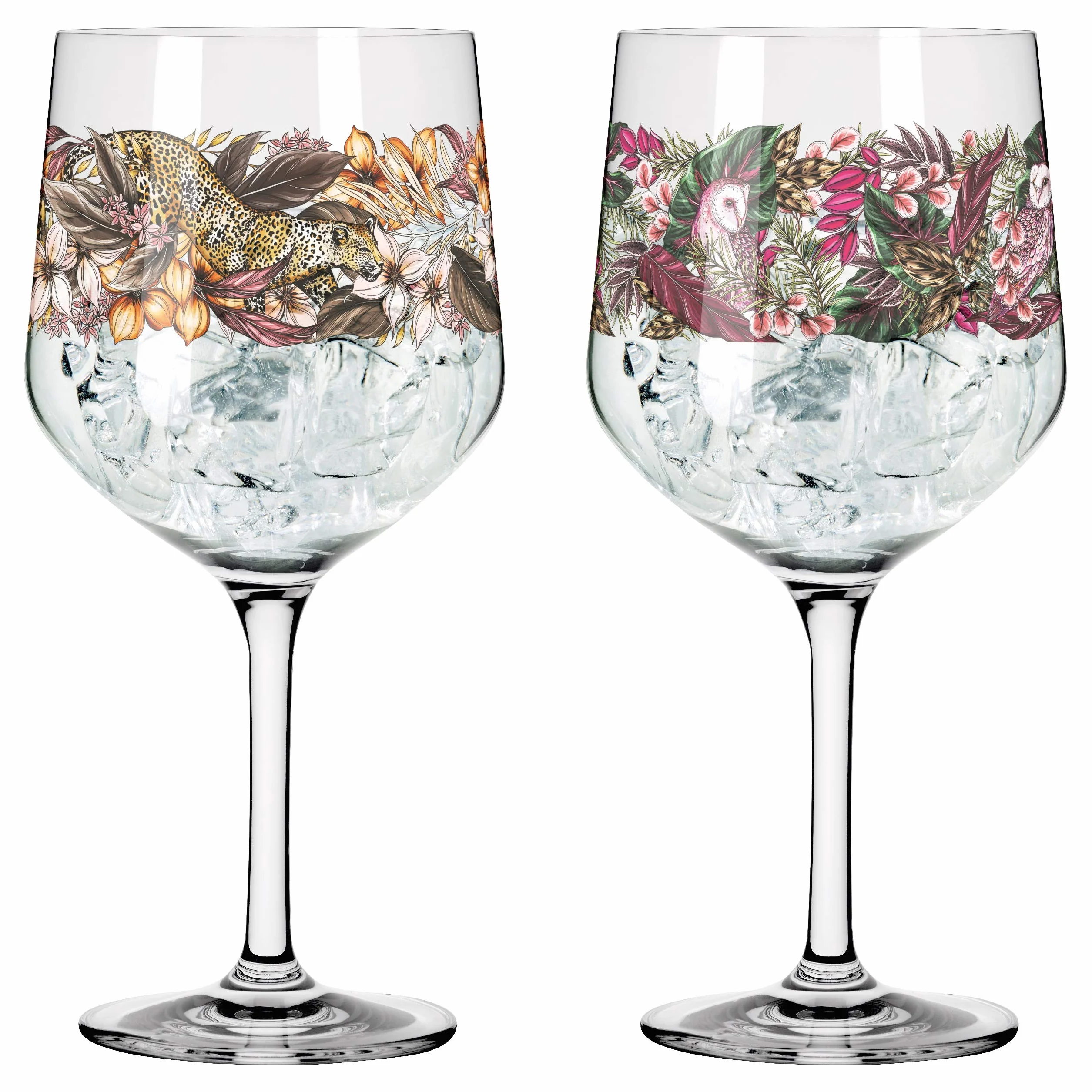 RITZENHOFF 3691002 Kieliszek do ginu, 700 ml, seria Shadow Fauna, zestaw nr 2, 2 sztuki, lampart i sowa - Made in Germany