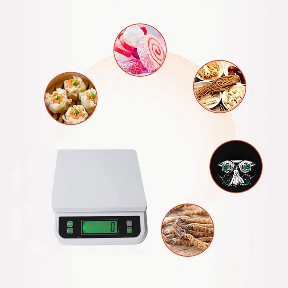 Elektroniczna waga kuchenna 30kg/1g, cyfrowa waga spożywcza, domowe gotowanie, ważenie owoców, waga wielofunkcyjna (Bianco)