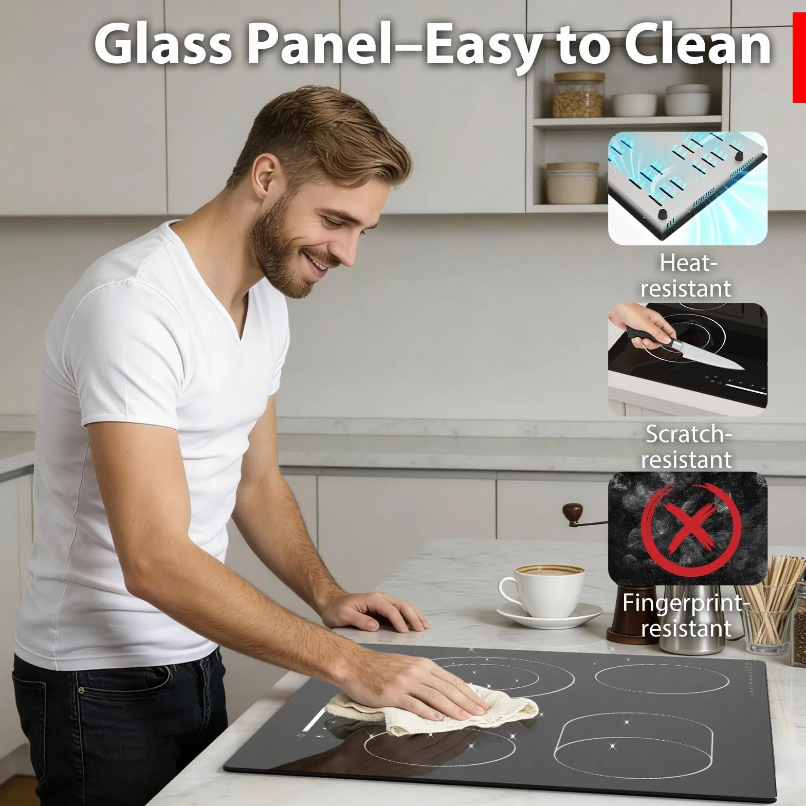 Płyta witroceramiczna 60 cm z 4 paleniskami, 6700W, suwak dotykowy, dwustrefowe paleniska i strefa, do zabudowy