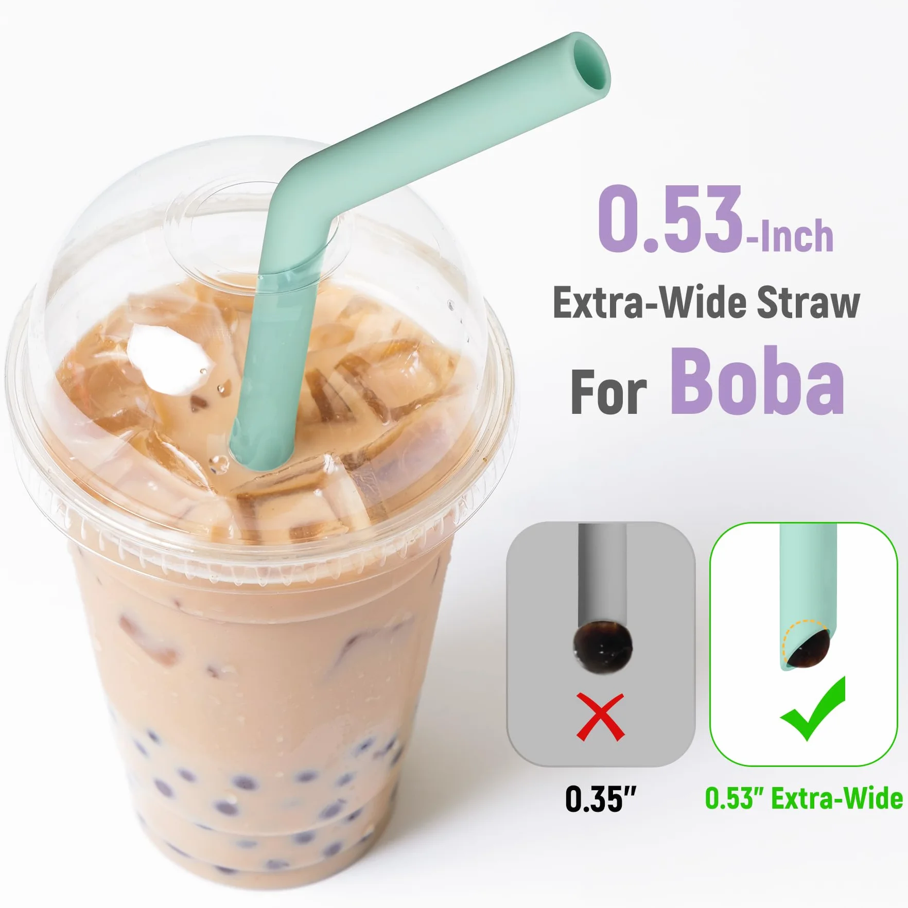 NiHome 6 sztuk silikonowych słomek wielokrotnego użytku, bardzo szerokie słomki do picia boba, smoothies i Bubble Tea, możliwość przycięcia, nie zawierają BPA, z 2 szczotkami do czyszczenia, nadają