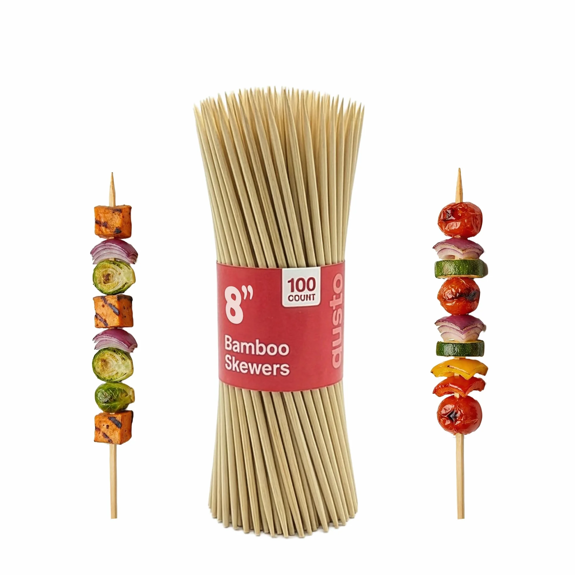 100 sztuk, 20 cm bambusowe szaszłyki do szaszłyków, grillowania, owoców, przystawek i koktajli