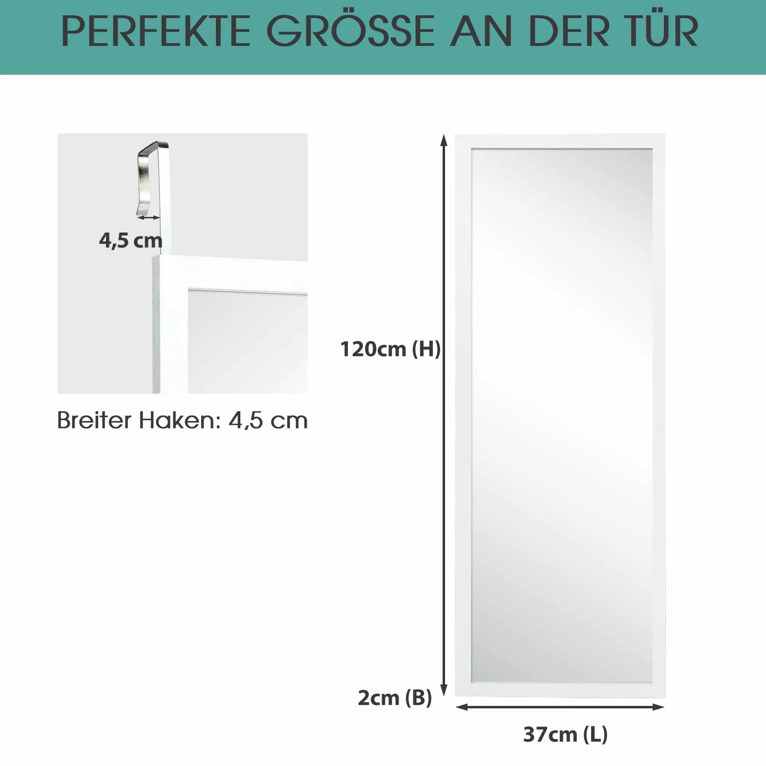COSTWAY Lustro wiszące na drzwi lub ścianę, lustro pełnopostaciowe z regulowanymi wieszakami, lustro do sypialni, salonu i przedpokoju 120x37cm (Biały)