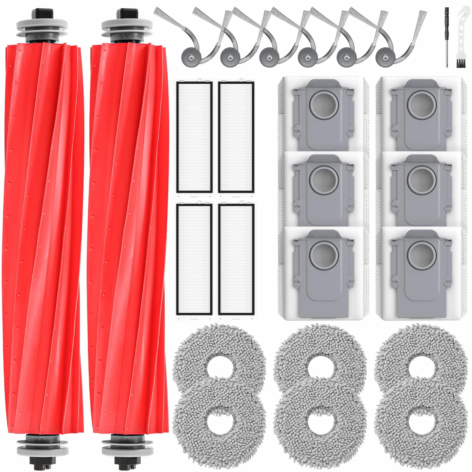 26 sztuk akcesoriów QV 35A do odkurzaczy robotów Roborock QV 35A/QV 35S / QR598 / QR798, 2 główne szczotki, 6 nakładek do nacierania, 6 worków na kurz, 4 filtry HEPA, 6 szczotek bocznych, 1 szczotka