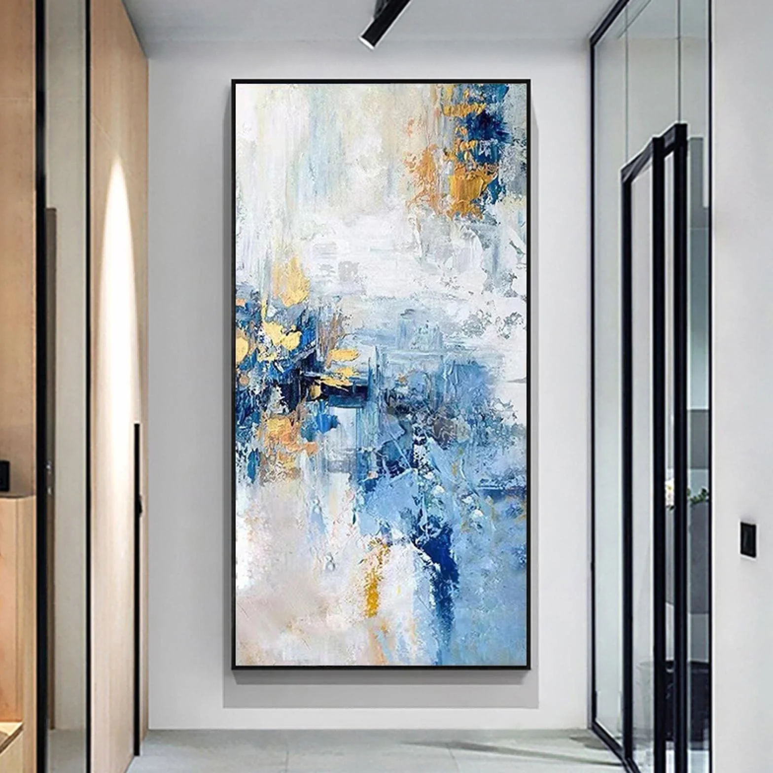 ZHMANLUCK Gotowe do zawieszenia pionowe obrazy korytarz przejście mural niebieski obraz olejny nowoczesny minimalistyczny lekka luksusowa abstrakcyjna dekoracja ścienna salonu 86x175cm/(34x69cale) z