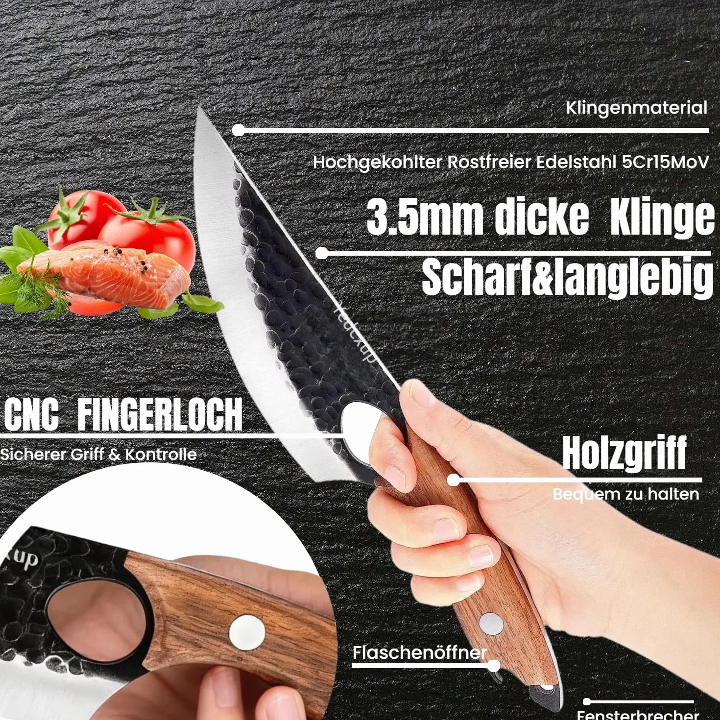 Nóż szefa kuchni 15 cm, ostry, japoński nóż kuchenny ze stali nierdzewnej HC, solidne noże outdoorowe ze skórzaną osłoną, do domu, grilla, na kemping, idealny do cięcia, odkostniania i siekania