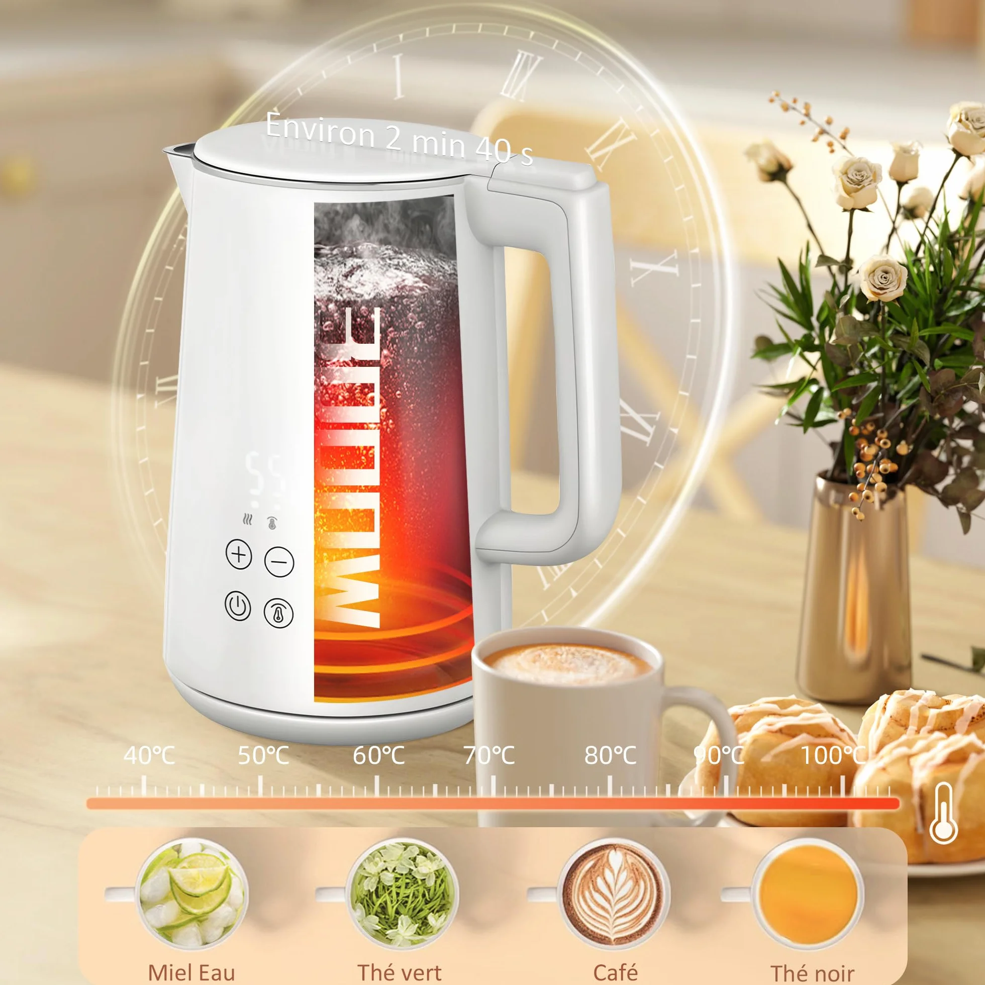 HOMCOM Zestaw czajnika i tostera 2200 W, czajnik ze stali nierdzewnej 1,5 l z izolacją i tosterem, 2 kromki, 7 poziomów brązowienia, rozmrażania, podgrzewania i tacy na okruchy, kremowy