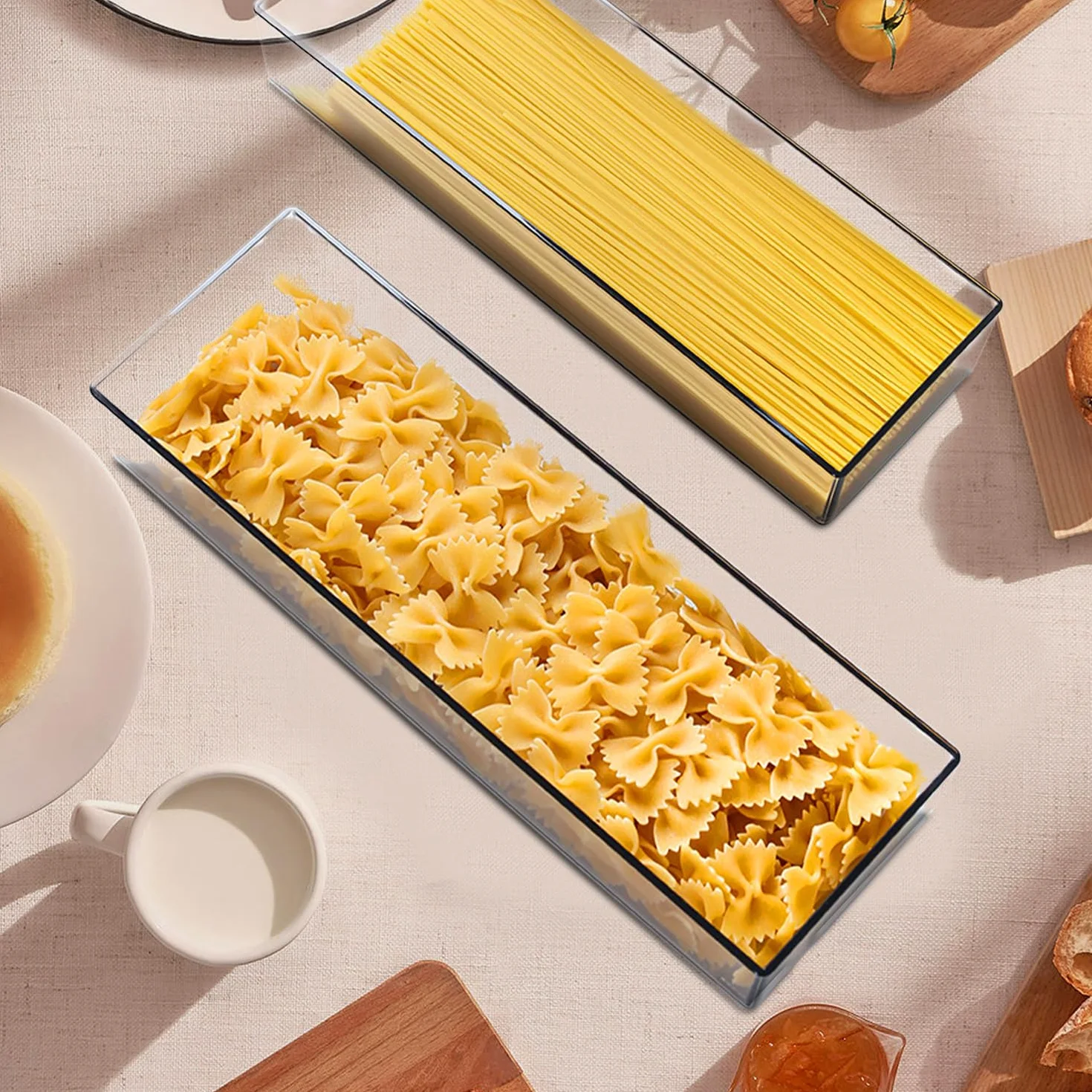 2 sztuki pojemników do przechowywania makaronu w pozycji leżącej, z pokrywką, nie zawiera BPA, pojemniki na makaron, makaron, makaron, musli, przekąski (1100 ml)