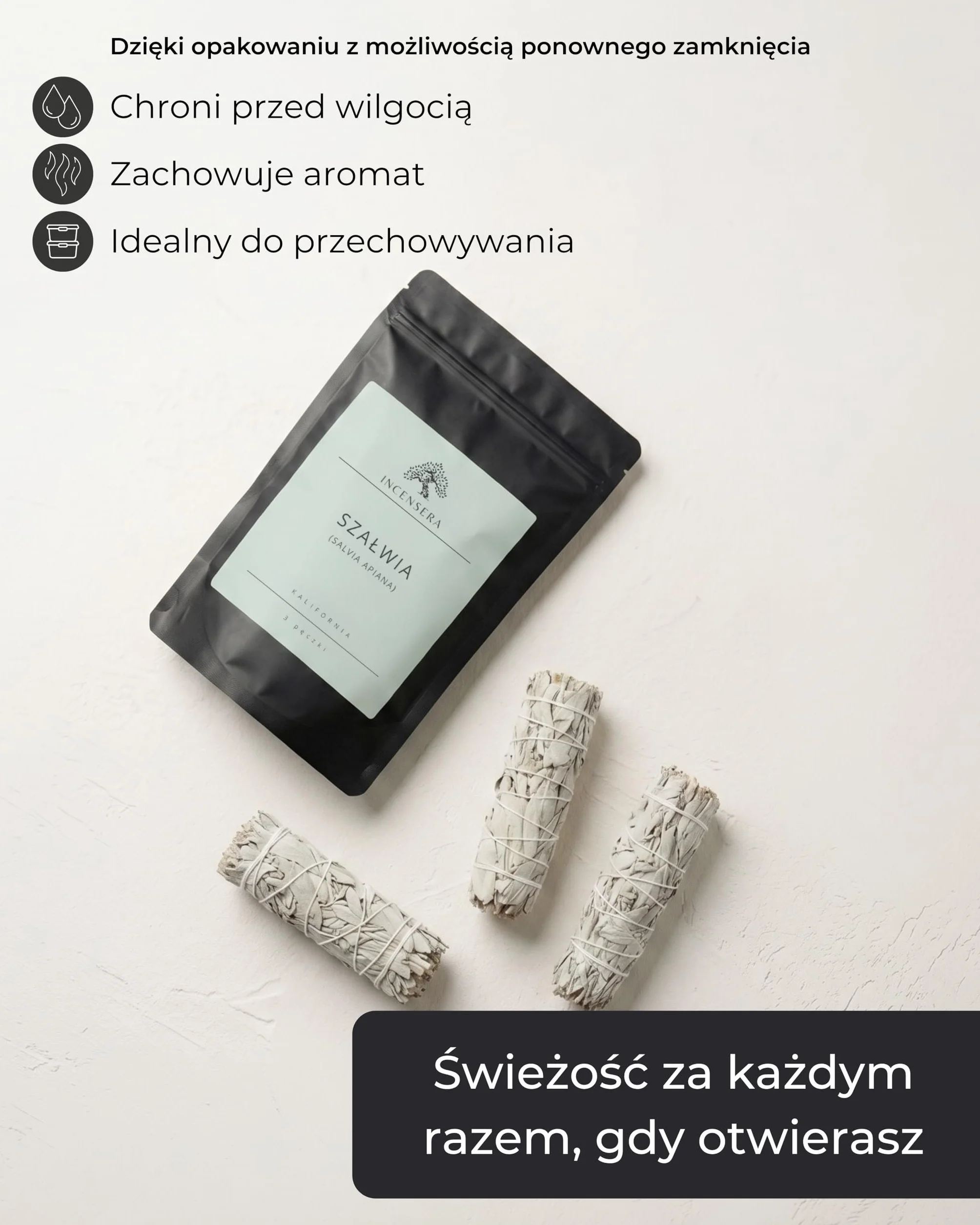 Incensera Biała szałwia, naturalne kadzidło, 3 pęczki, oczyszczanie przestrzeni, medytacja, pozytywna energia