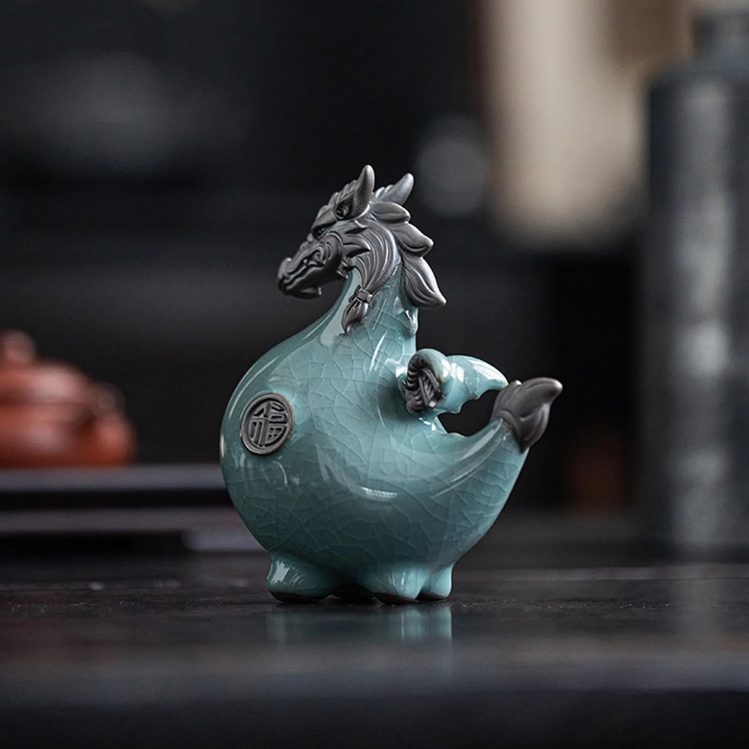 figurki zwierzątek， Uroczy ceramiczny zestaw do herbaty z figurką smoka, akcesoria, statua Loong, dekoracja biurka na ceremonię herbacianą