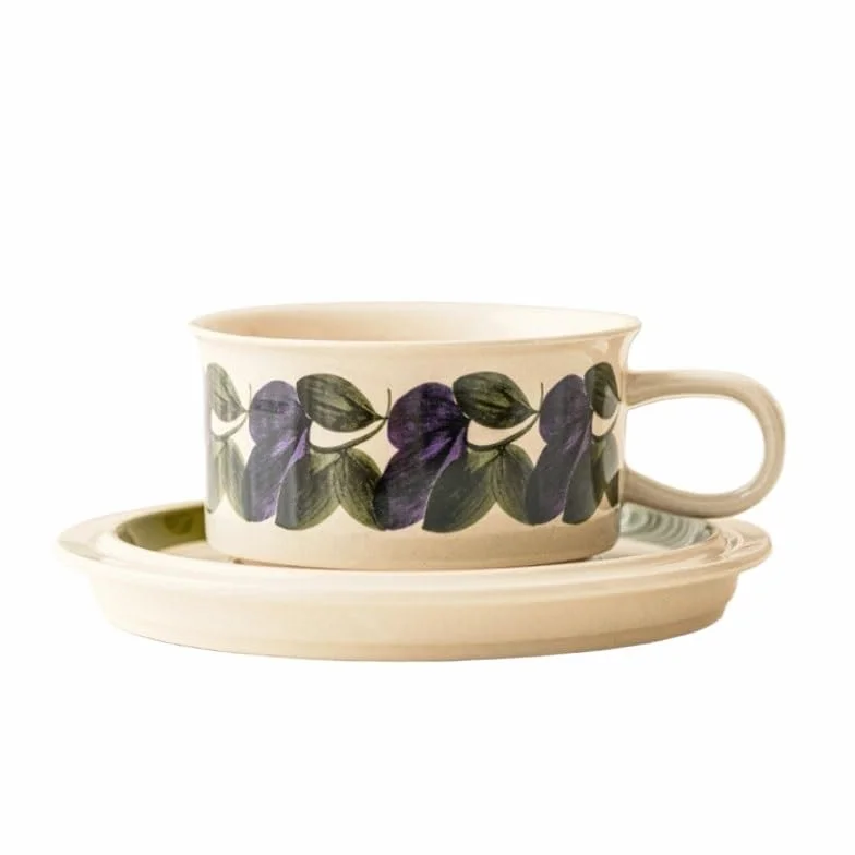 Porcelanowy kubek do kawy ze spodkiem, Ręcznie malowany ceramiczny zestaw filiżanek do kawy ze spodkami i dyskami restauracji śniadaniowej(Style2)