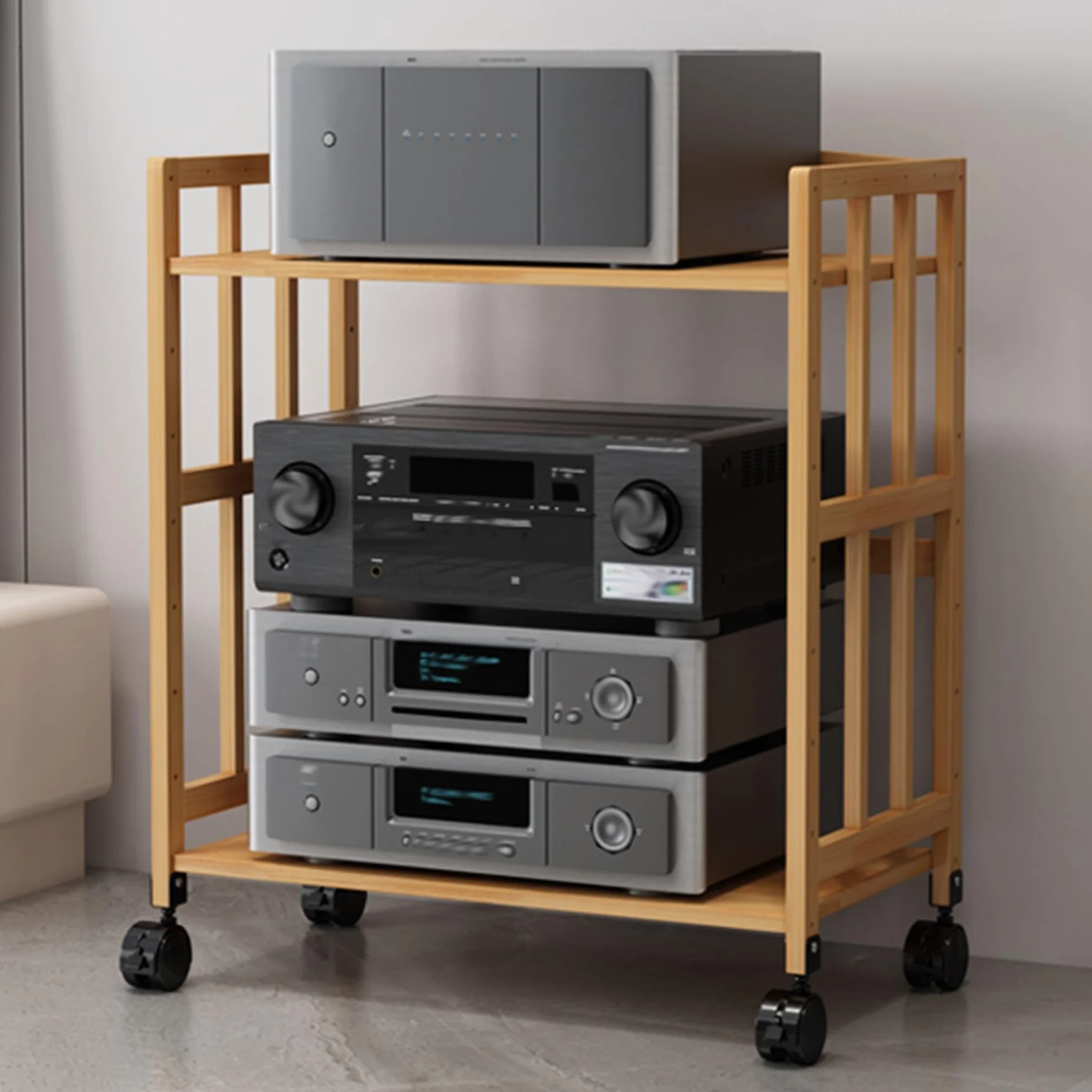 2/3-poziomowy stojak AV, rozrywka, drewniana wieża półkowa, hi-fi, szafka narożna, odtwarzacz płyt CD, stojaki pod telewizor na DVD, konsole do gier, dekodery kablowe, routery, salon (Nat